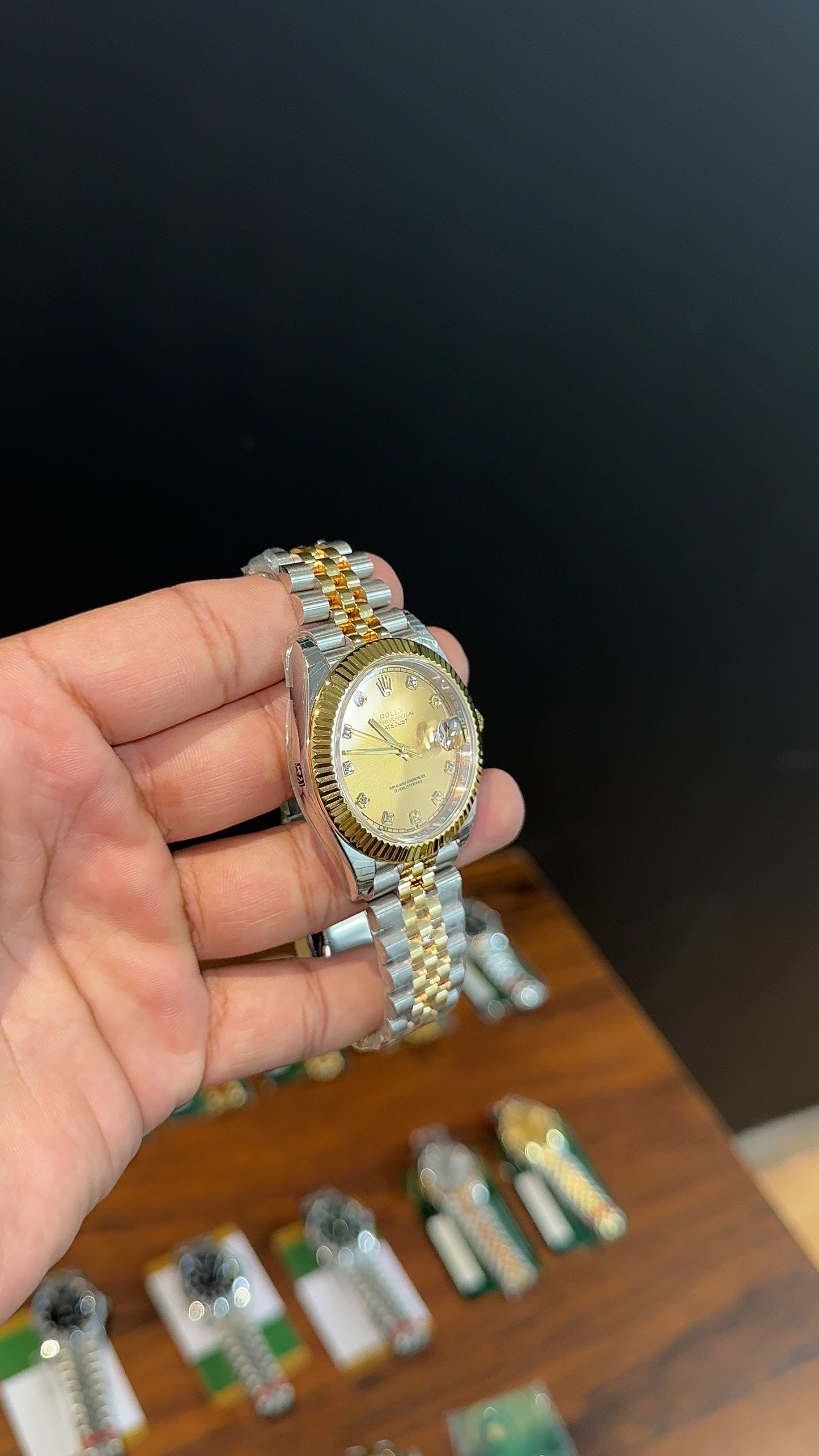 Premium Datejust | 40mm | Gold Two Tone Chain | Gold Diamond Dial