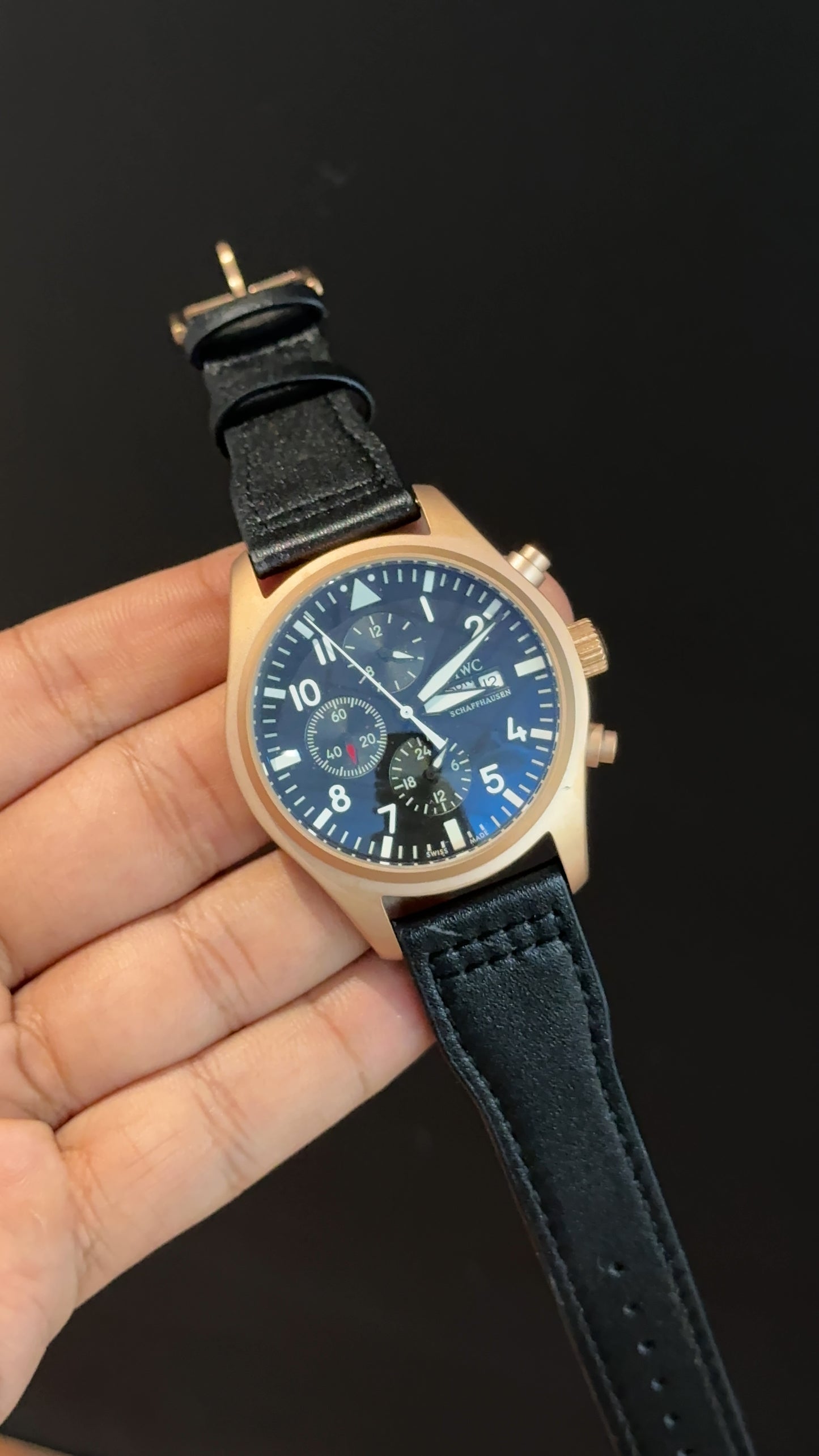 IWC | Black Leather Strap | Rose Case | Chrono | Black Dial