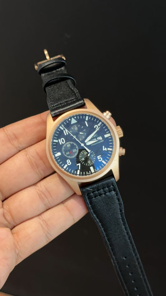 IWC | Black Leather Strap | Rose Case | Chrono | Black Dial