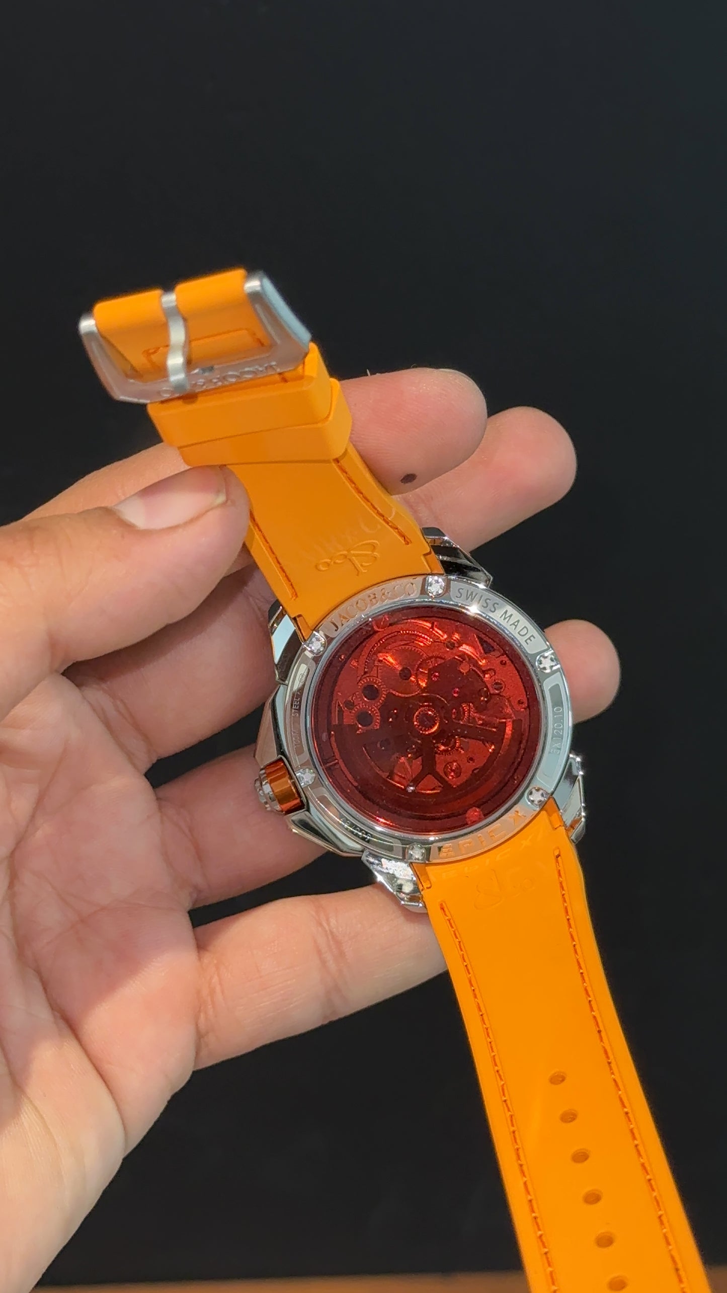 Jacob And Co | Silver Case | CR7 Edition | Orange Black Strap | X Pendulum Machine | Orange Dial
