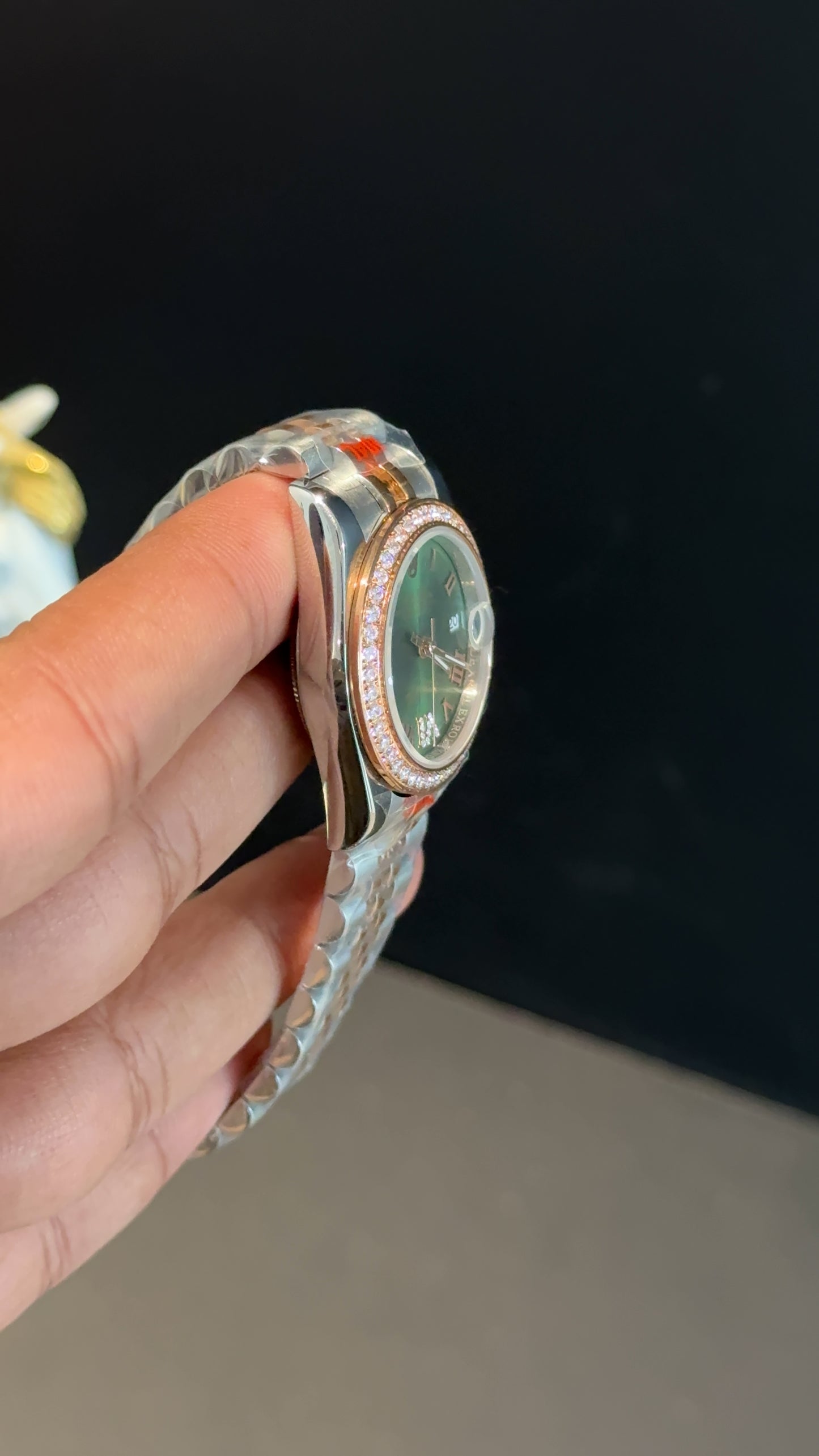Datejust 27mm | Rose Two Tone Jubilee | Diamond Case | Green Roman Dial