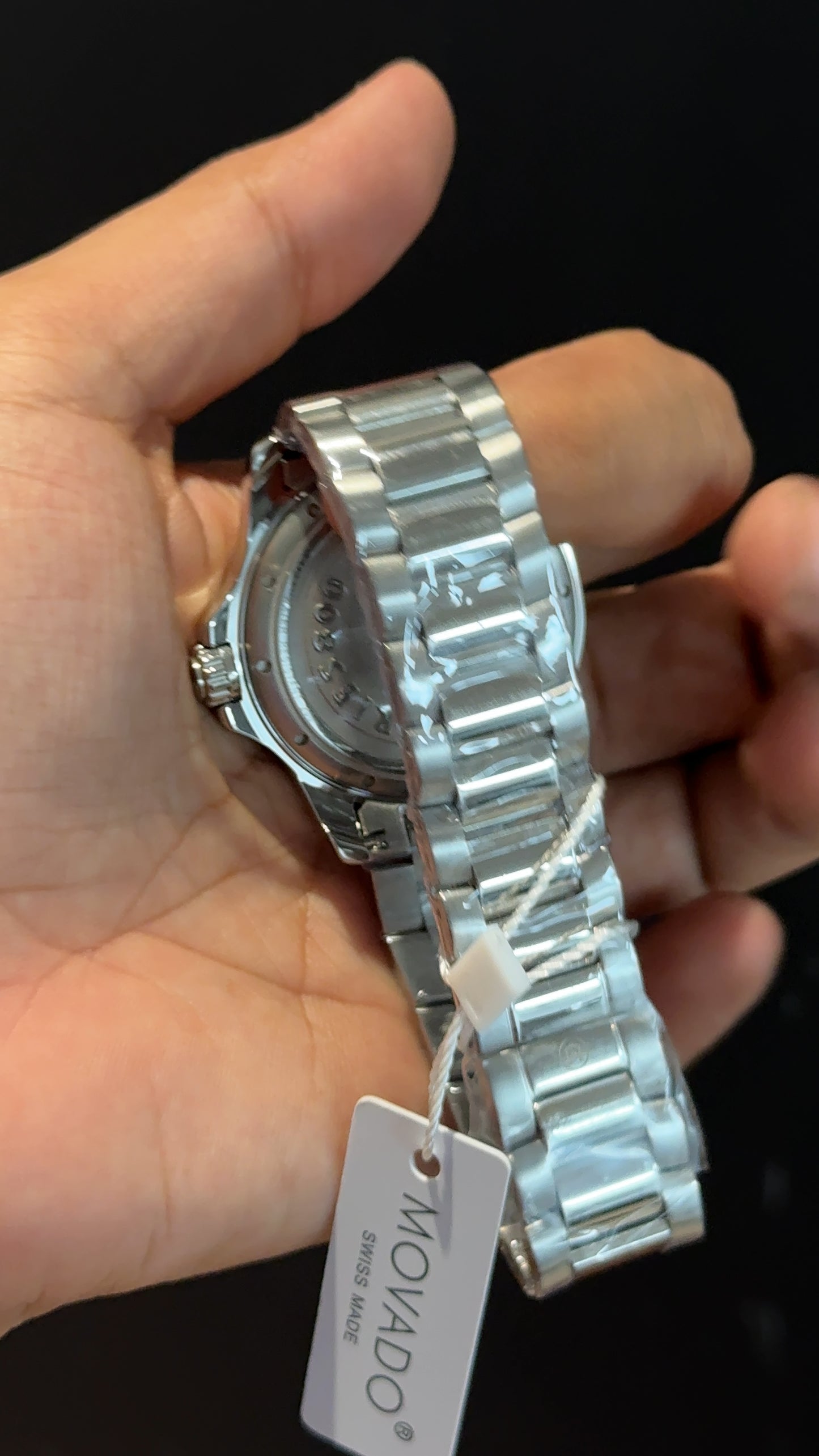 Movado | Silver Chain | Black Plain Dial