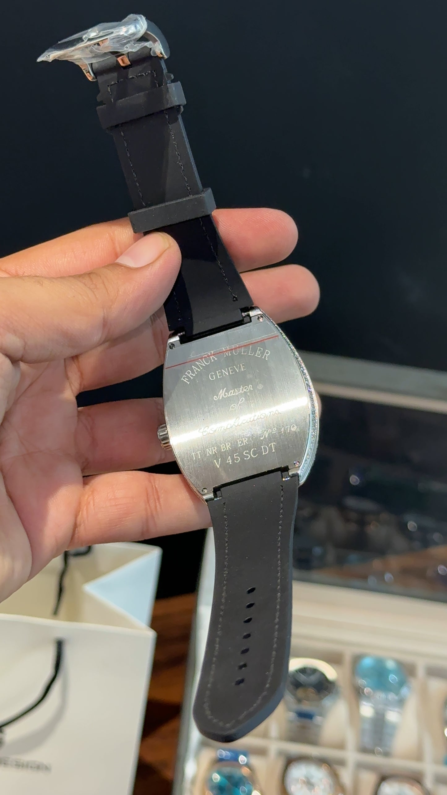 Premium Franck Muller | Curvex Skeleton | Silver Pearl Case | Black Leather Strap | Black Dial