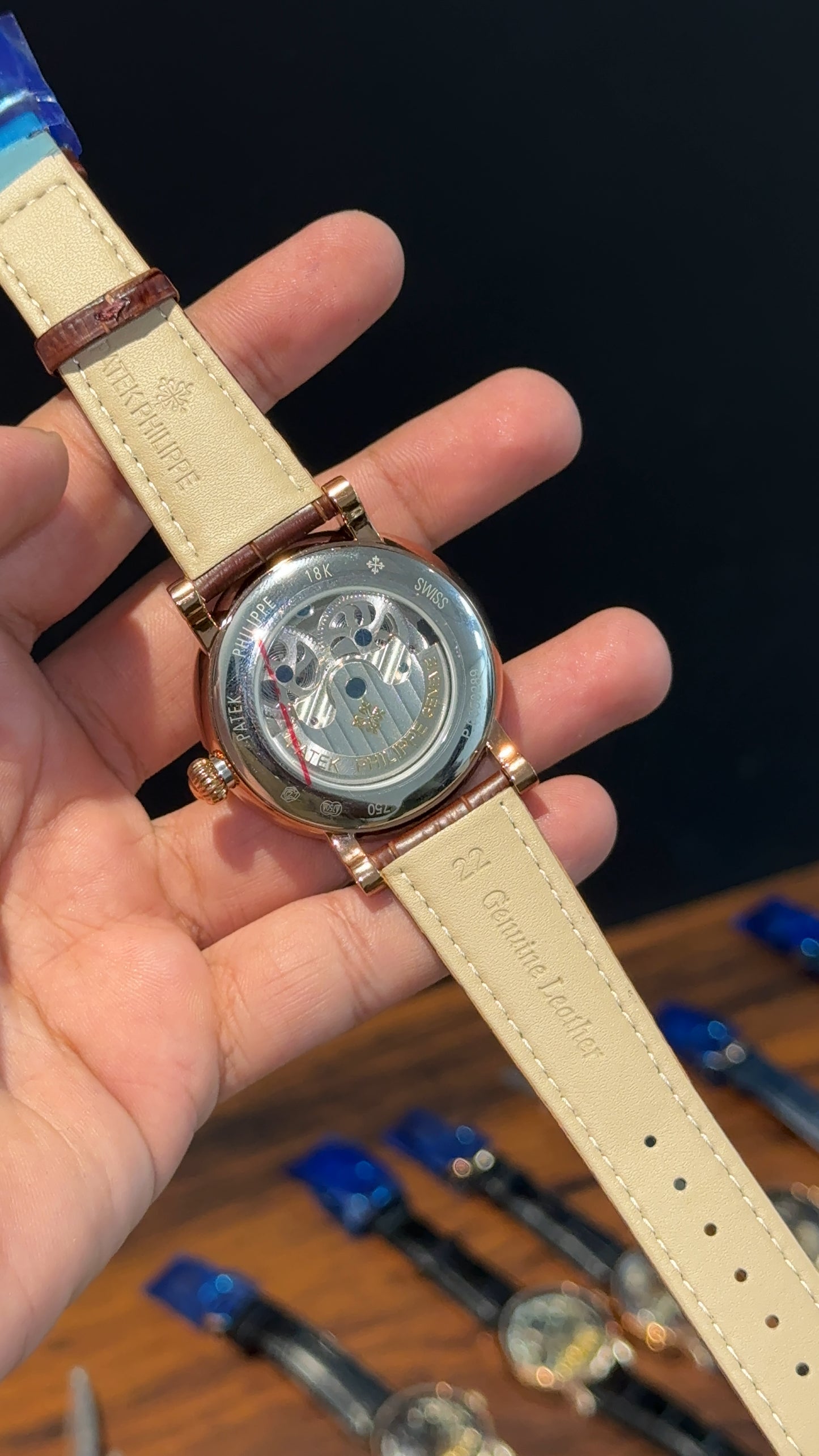 Patek Rose | Moonphase | Pendulum | Brown Leather Strap | Grey Machine Dial