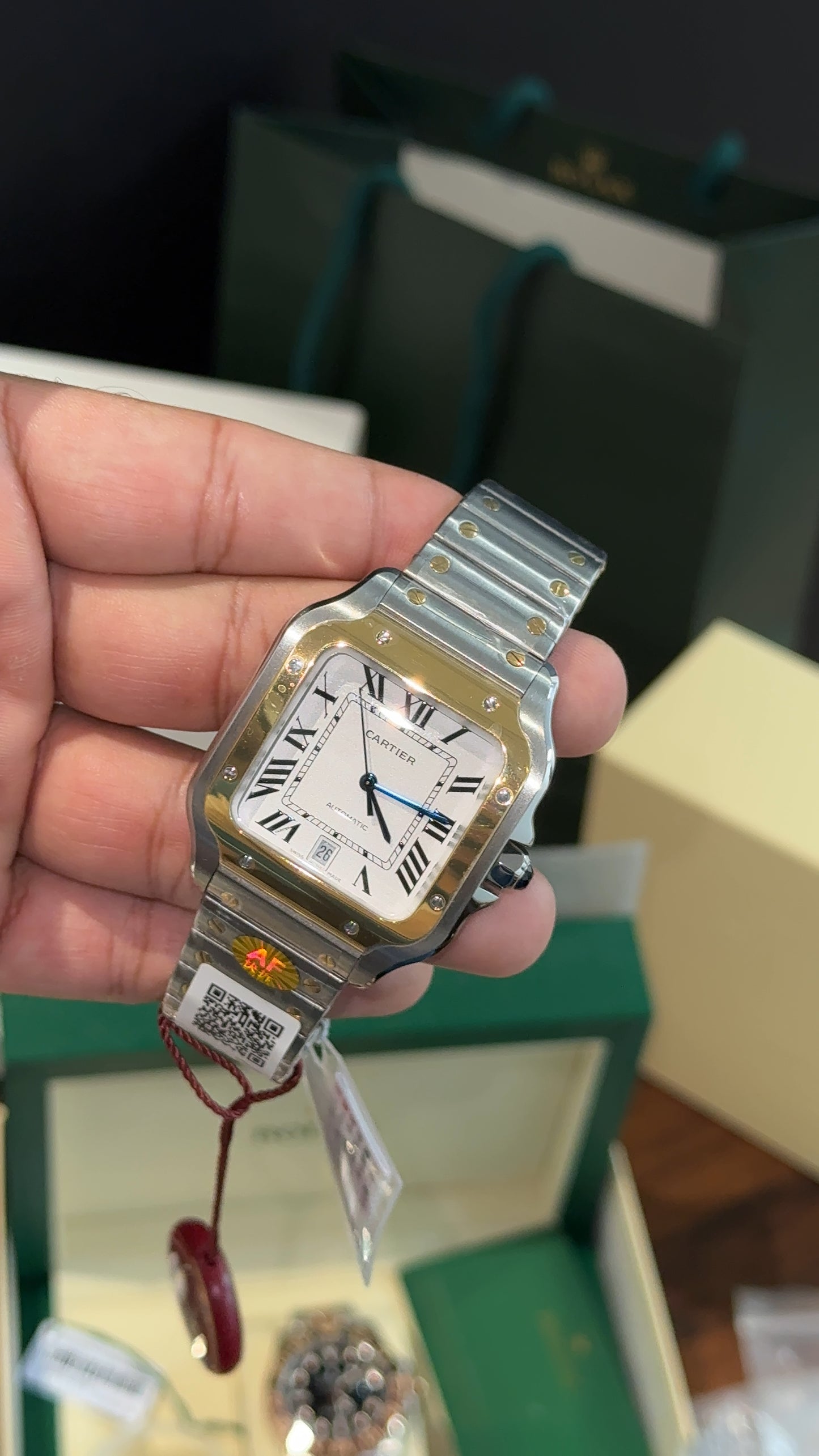 Premium Santos | Gold Two Tone Chain | Black Index Dial