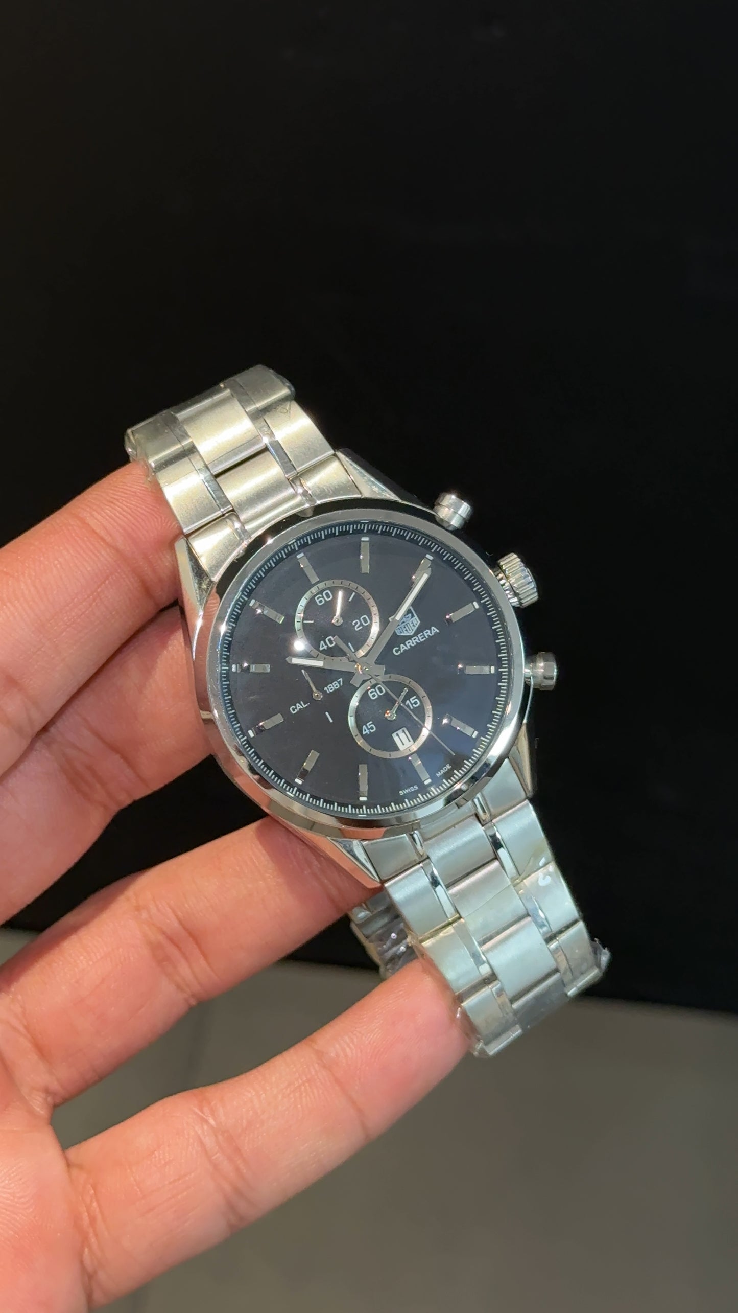 Tag AquaRacer | Silver Chain | Black Chrono Dial