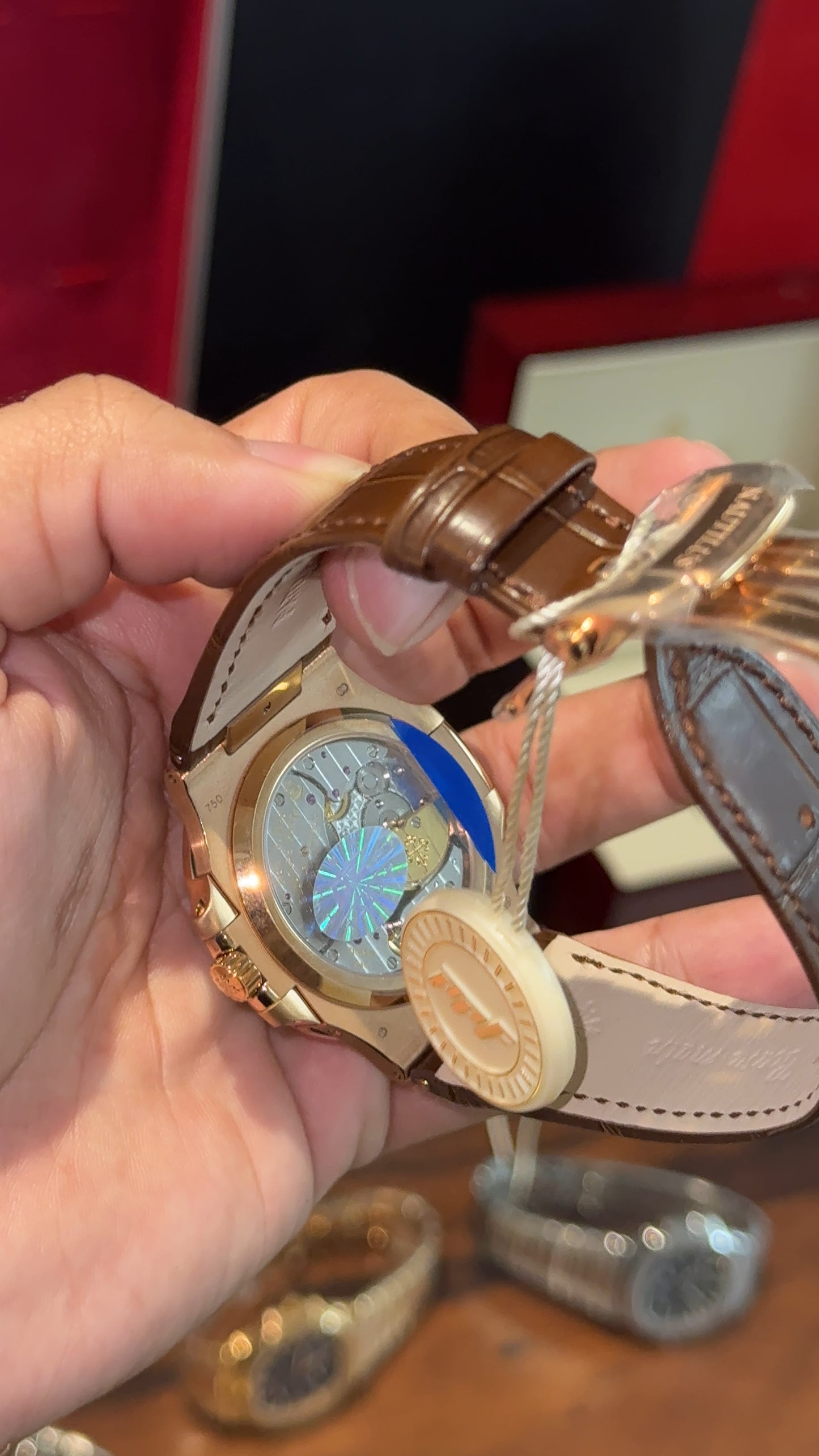Premium Patek | Rose Case | Brown  Leather Strap | Chrono |  Grey Dial