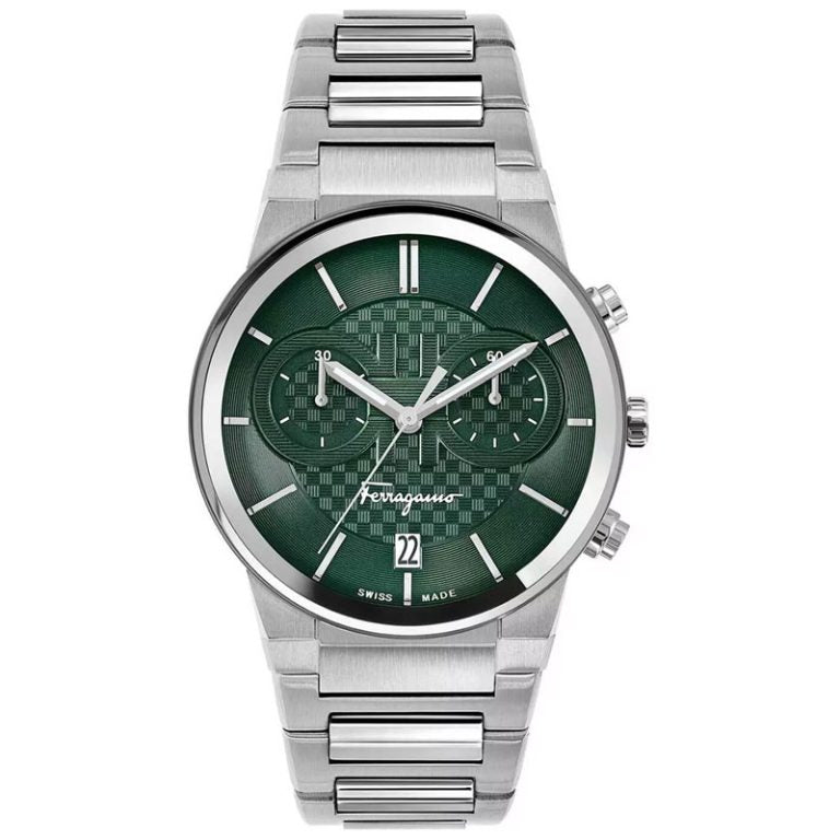 Ferragamo Men’s Swiss Made Quartz Silver Stainless Steel Green Dial 41mm Watch SFME00421