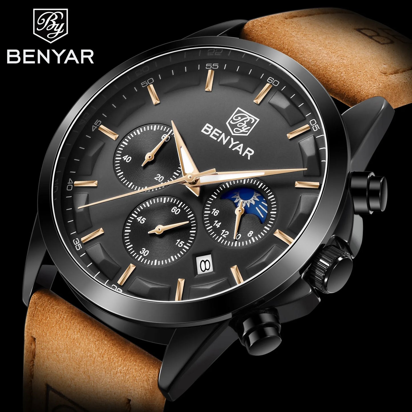 BENYAR BY-5160L BBBN | Moonphase Chronograph Watch
