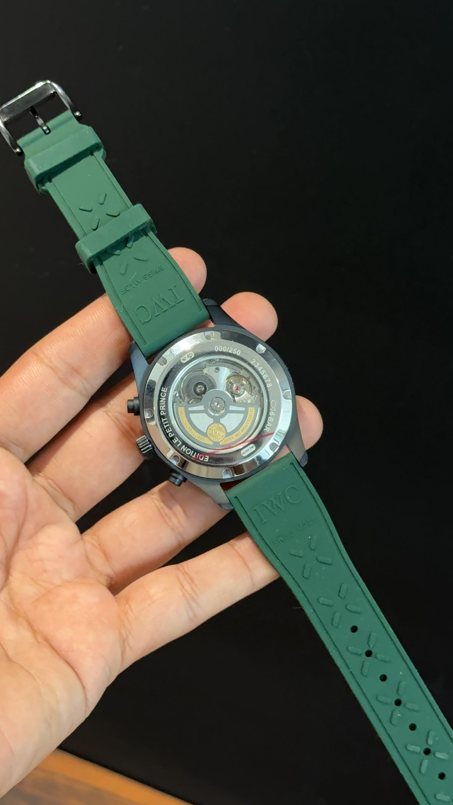 IWC | Green Rubber Strap | Black Case | Chrono | Greenish Dial