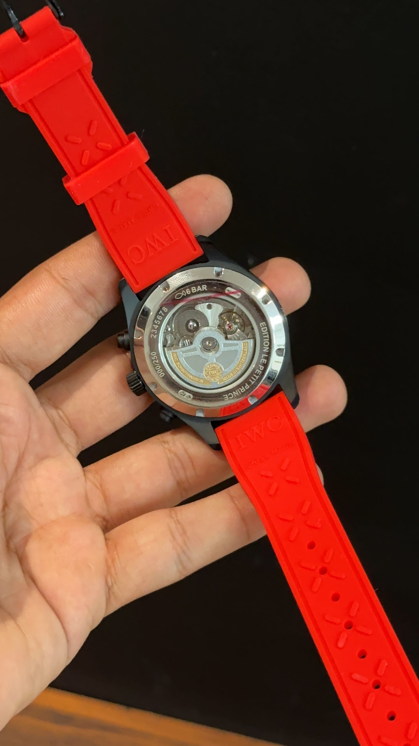 IWC | Red Rubber Strap | Black Case | Chrono | Sky Blue Digits Needle | Black Dial