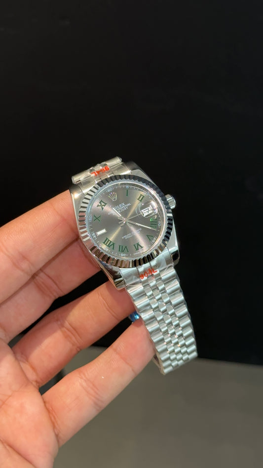 DateJust | 36mm | Silver Chain | Green Roman Grey Dial