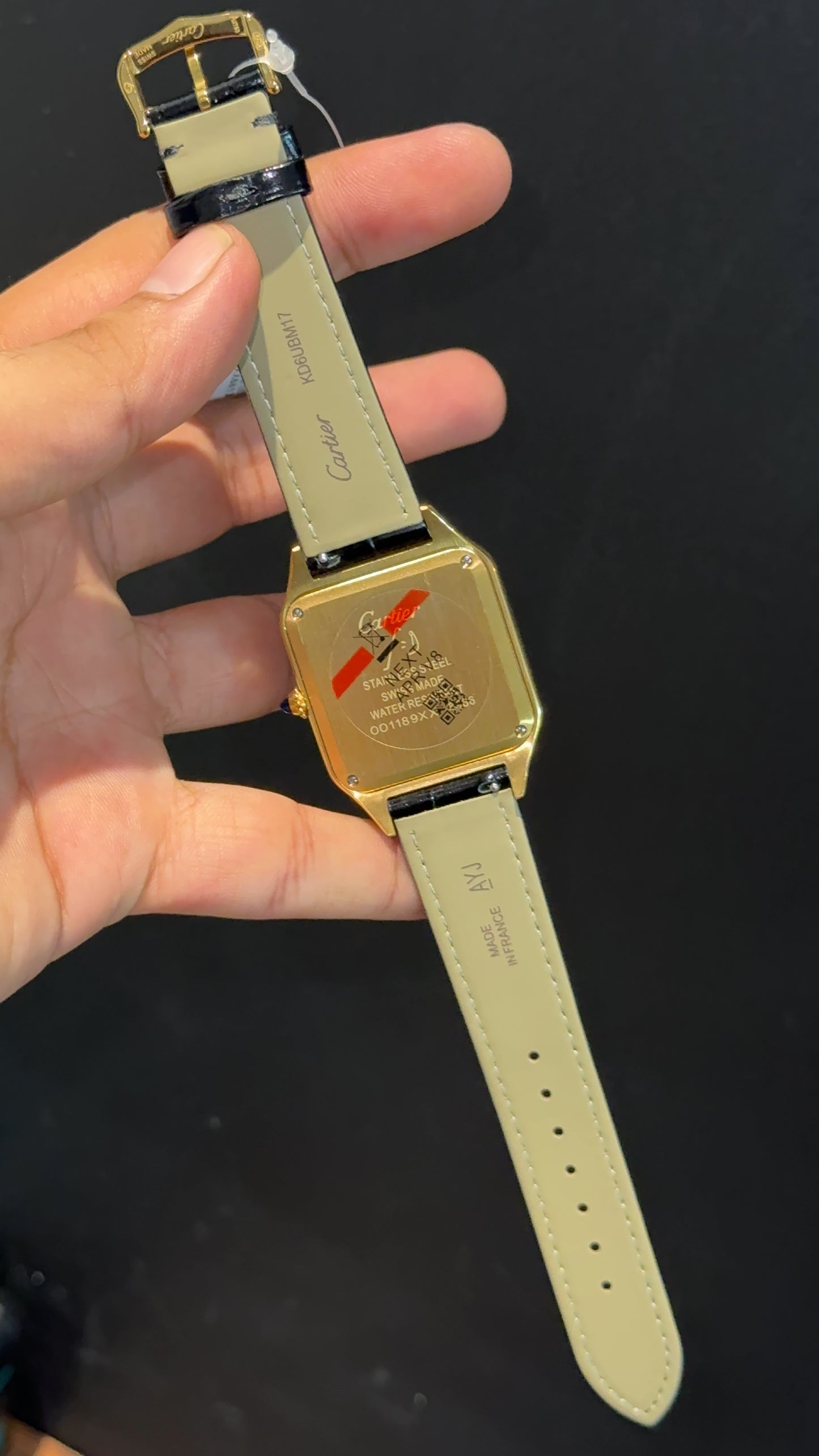 Cartier Santos | Gold Case | Black Dumont Strap | White Dial