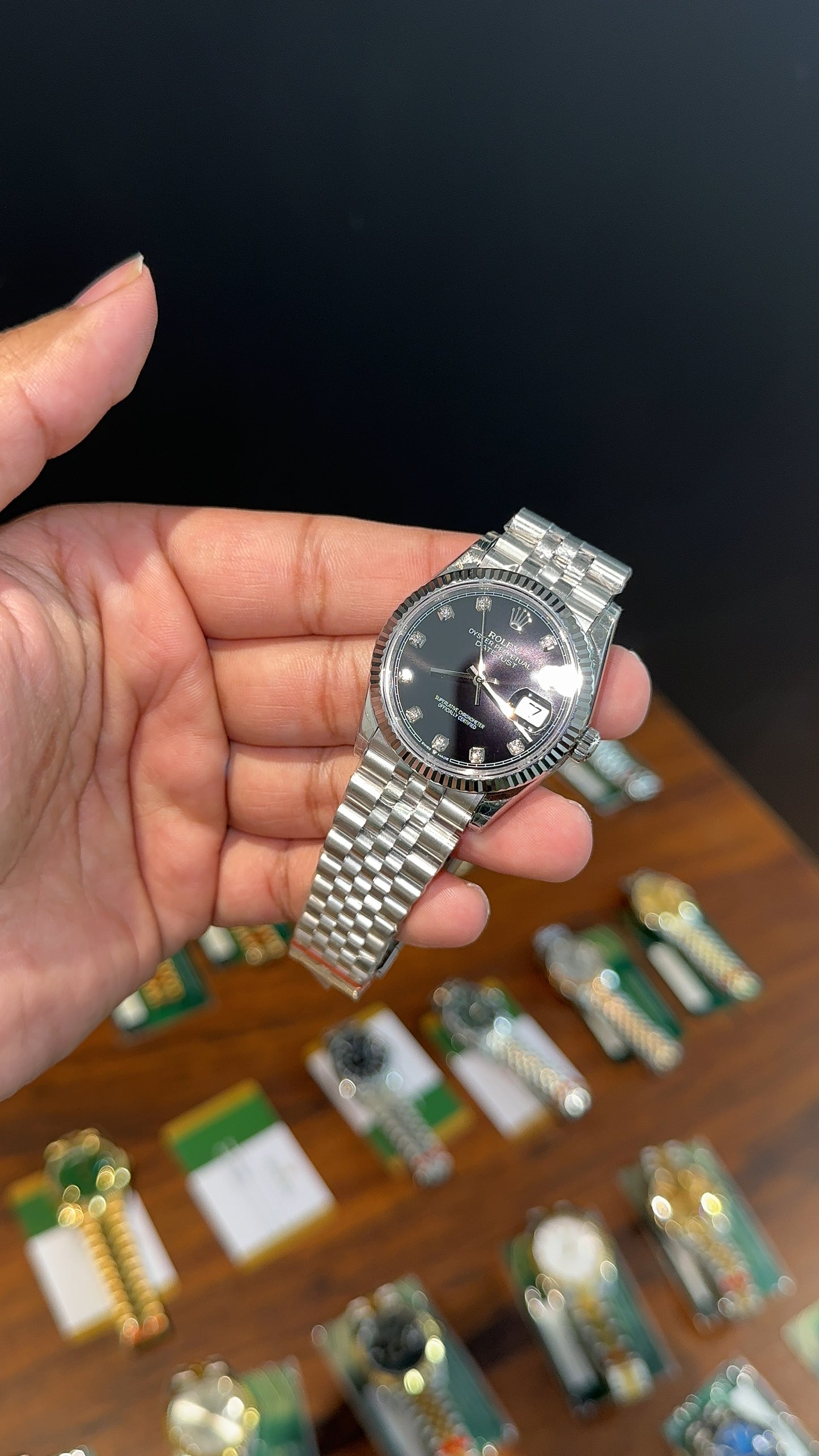 Premium Datejust | 36mm | Silver Chain | Black Diamond Dial