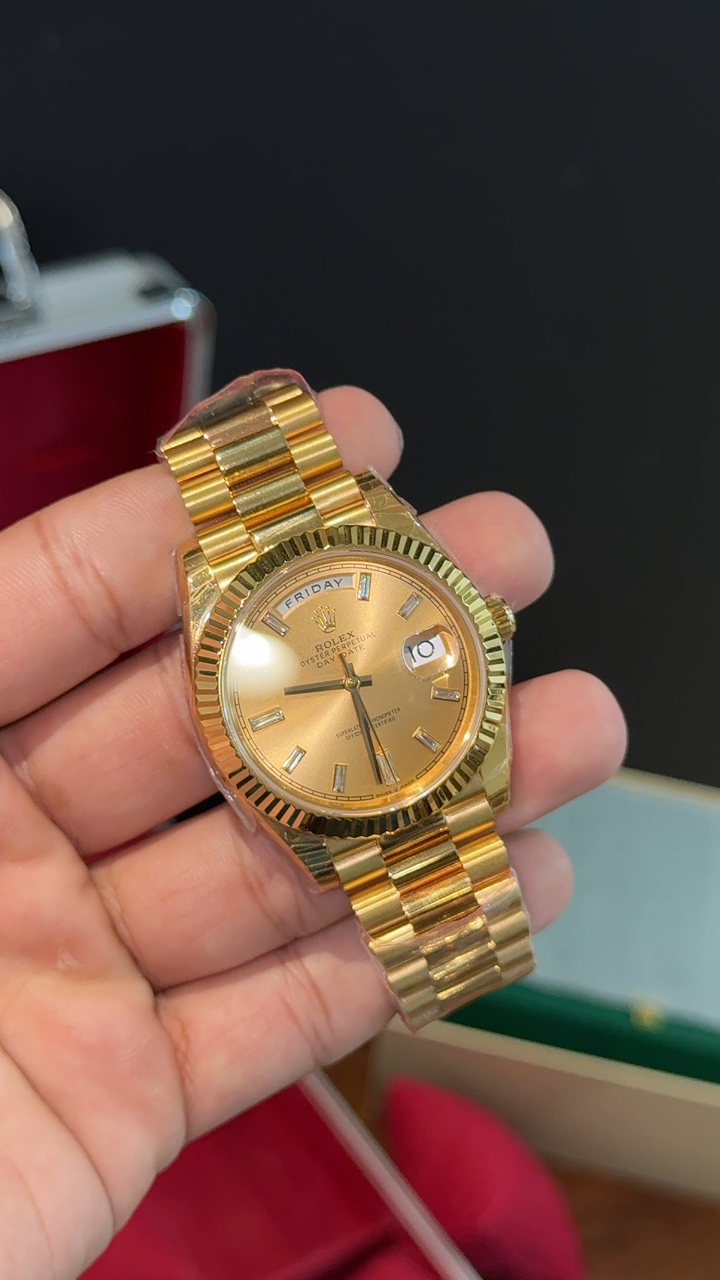 Premium Daydate | Gold Chain | Gold Dial