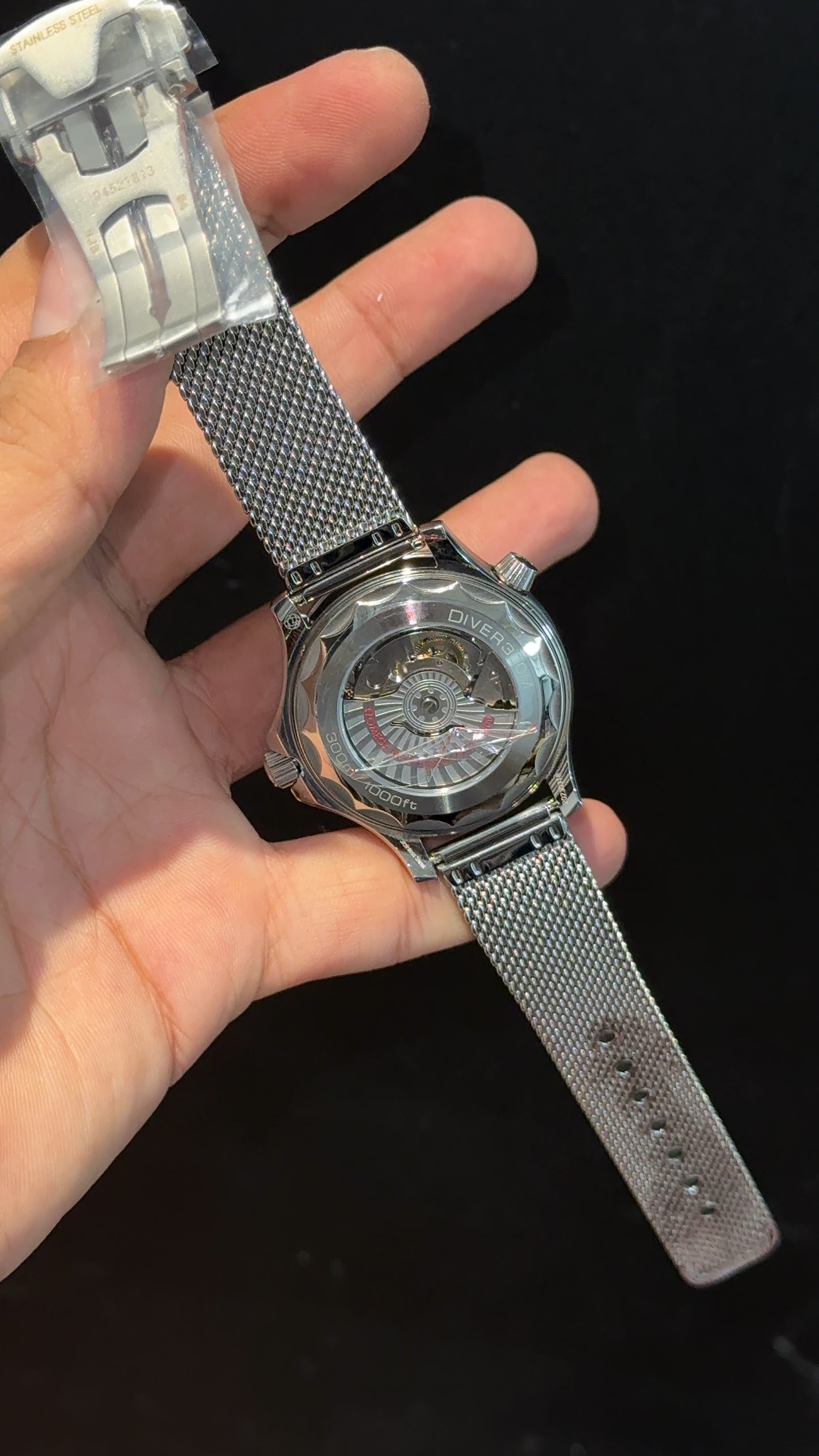 Omega Seamaster Diver | Silver Milanese Chain | Black Dial