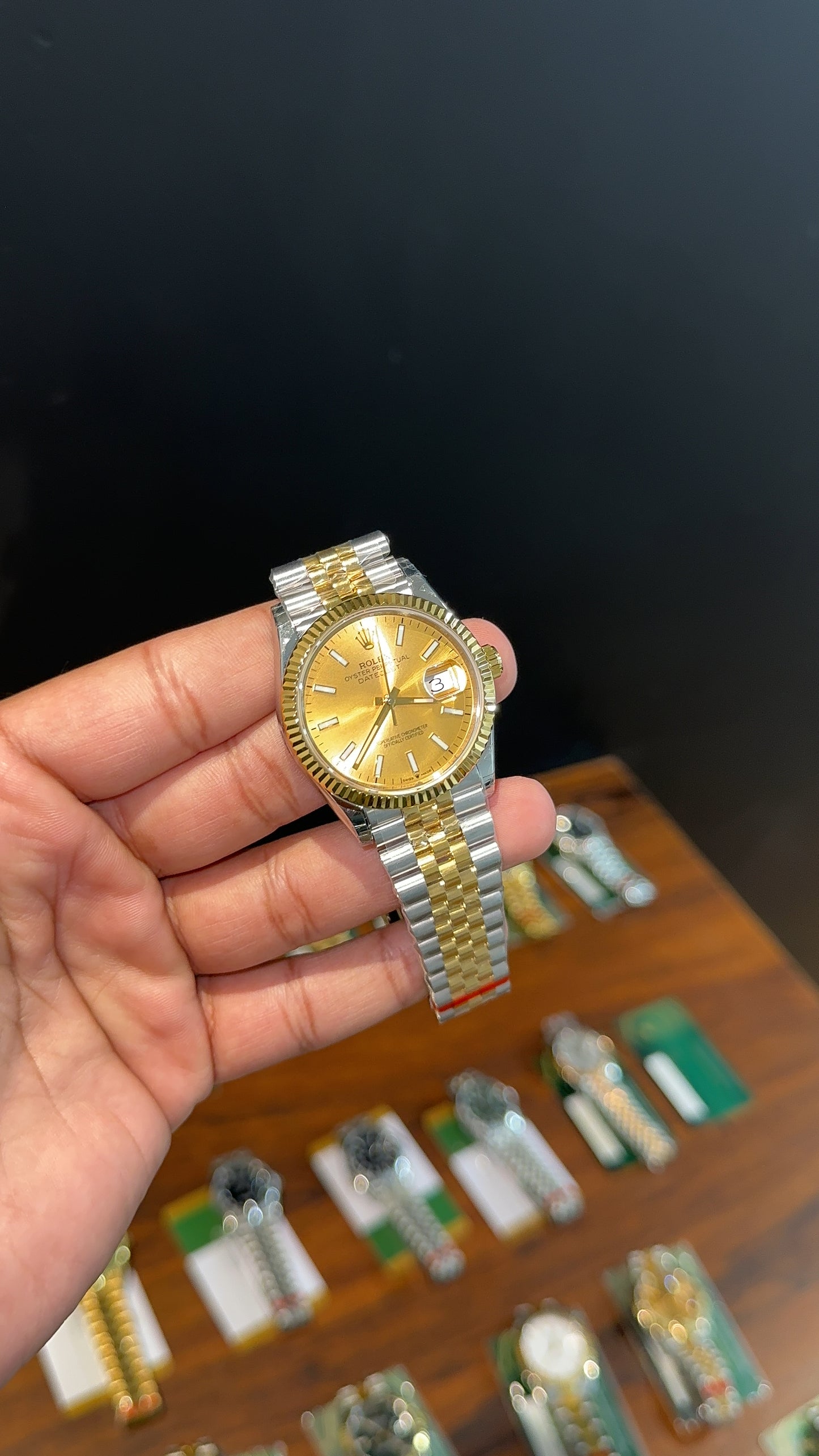 Premium Datejust | 36mm | Gold Two Tone Chain | Gold Dial