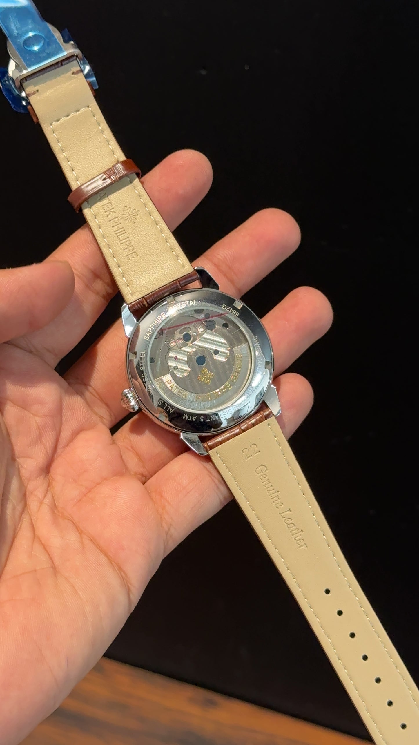 PP Auto | Silver | Pendulum | Moonphase | Brown Leather Strap | White Textured Dial