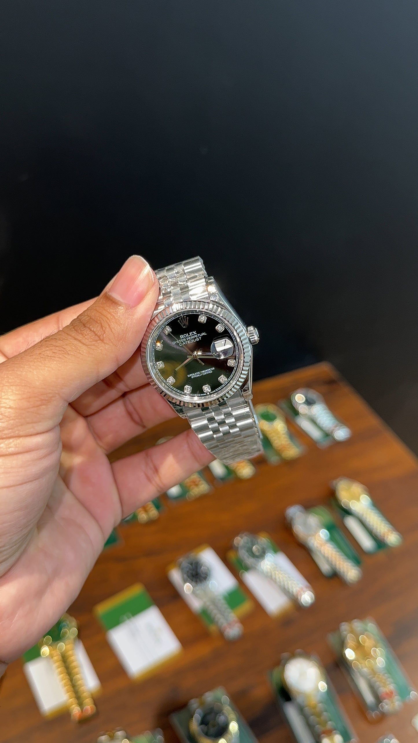 Premium Datejust | 36mm | Silver Chain | Black Diamond Dial
