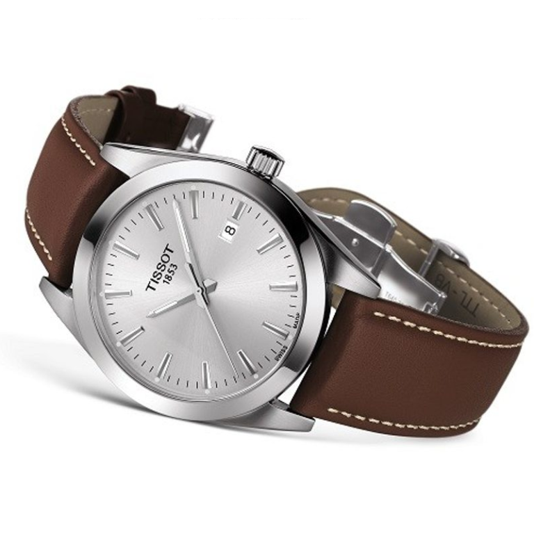 TISSOT Men’s Swiss Made Quartz Brown Leather Strap Silver Dial 40mm Watch T127.410.16.031.00