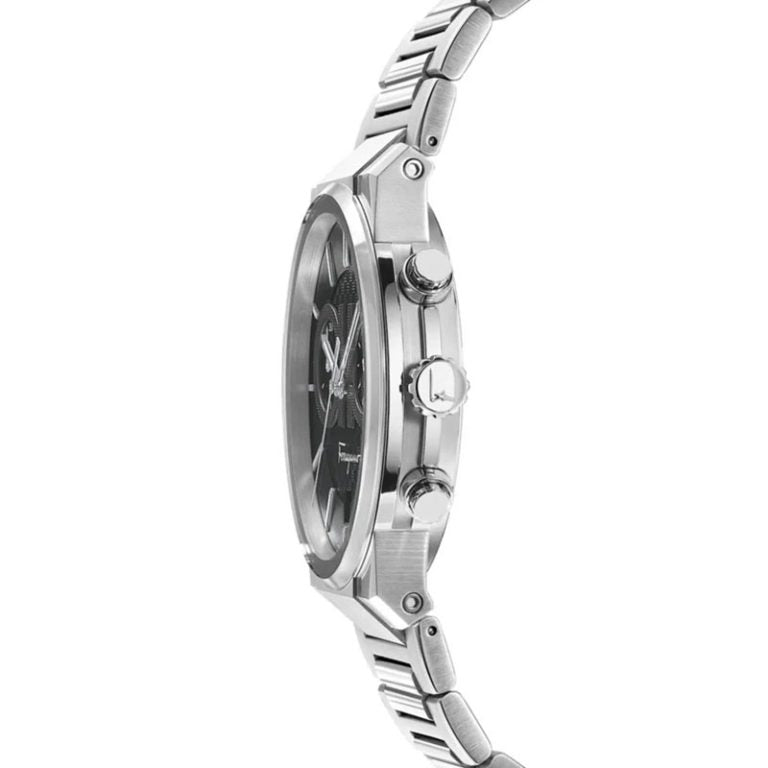Ferragamo Men’s Swiss Made Quartz Silver Stainless Steel Black Dial 41mm Watch SFME00321