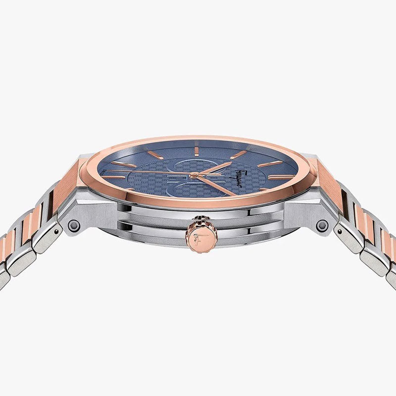 Ferragamo Swiss Made Men’s Quartz Two Tone Stainless Steel Blue Dial 41mm Watch SFHP007-20