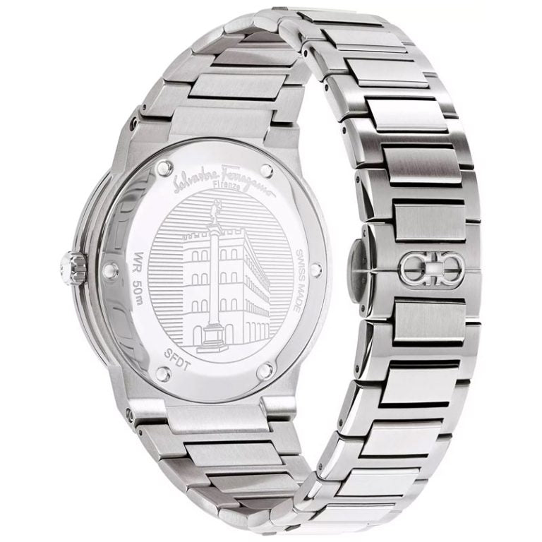 Ferragamo Men’s Swiss Made Quartz Silver Stainless Steel Blue Dial 41mm Watch SFDT01320