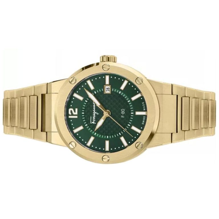Ferragamo Men’s Swiss Made Quartz Gold Stainless Steel Green Dial 44mm Watch SFHY02921