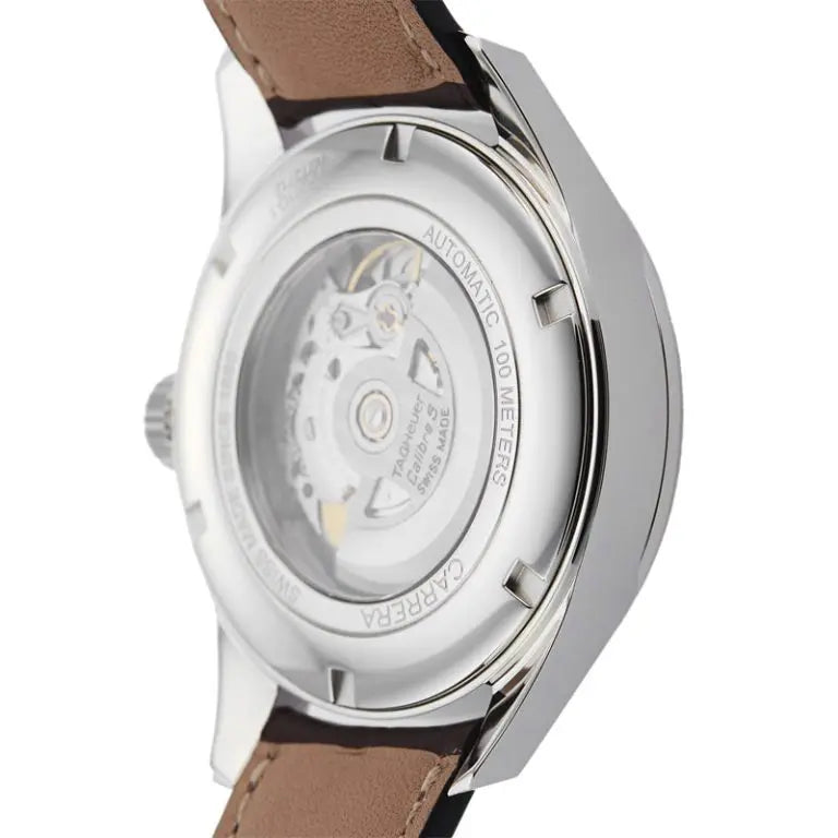 Tag Heuer Carrera Men’s Automatic Swiss Made Brown Leather Strap White Dial 41mm WAR201D.FC6291 - twentyfour