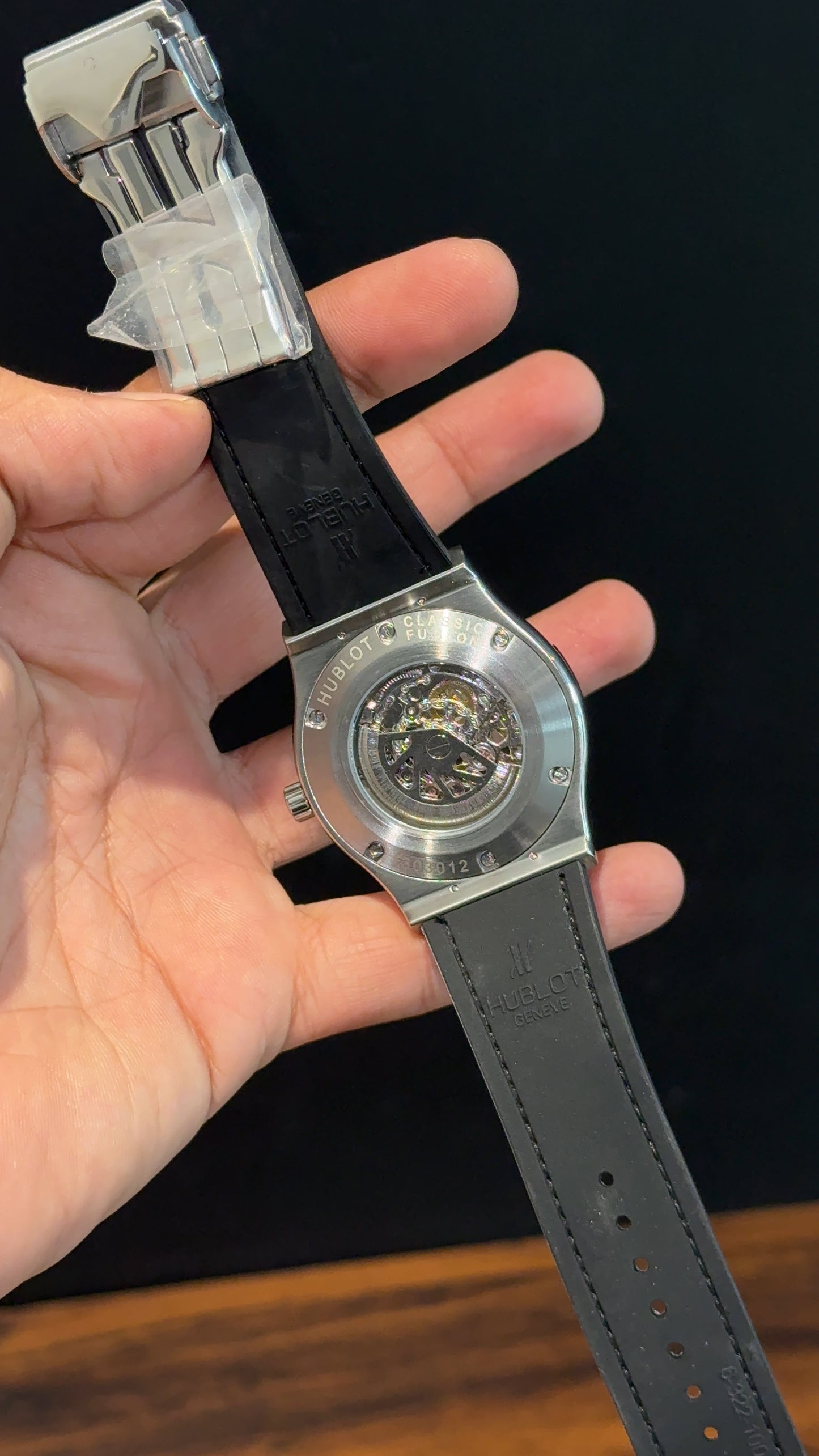 Hublot Auto | Diamond Case | Grey Strap | Skeleton | Silver Dial