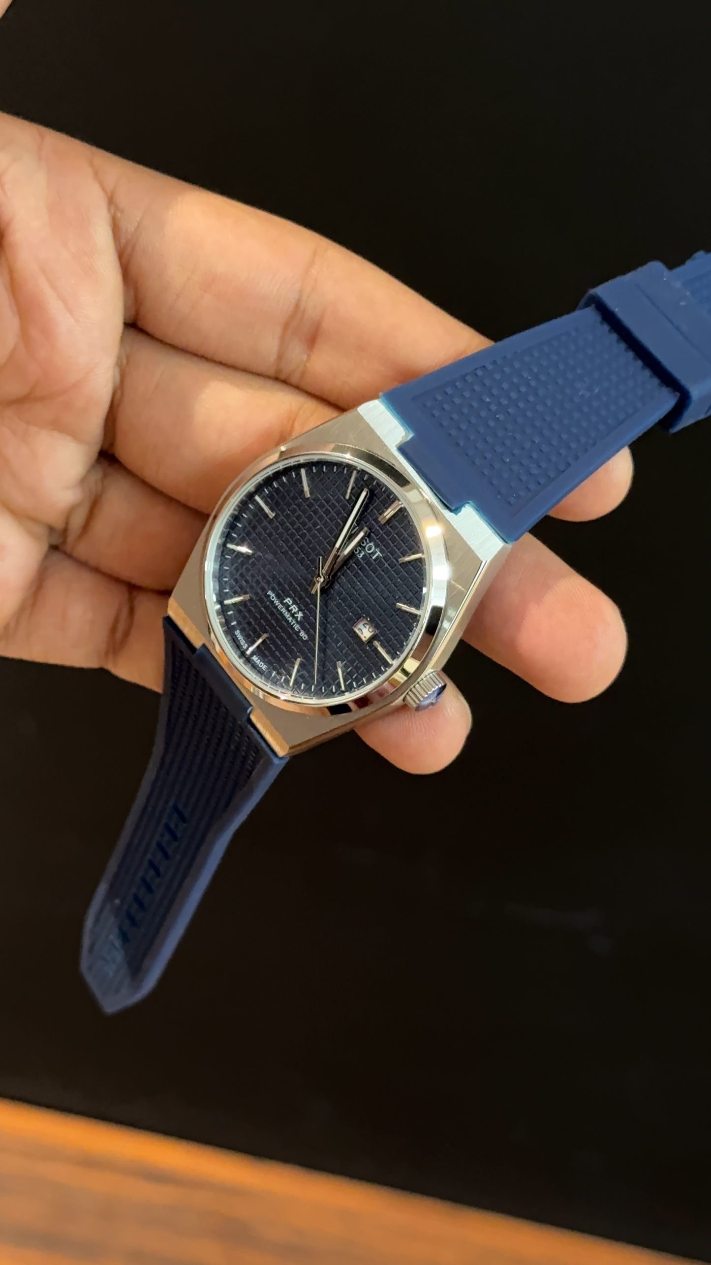 Tissot Prx | Silver Case | Blue Silcone Strap | Blue Texture Dial