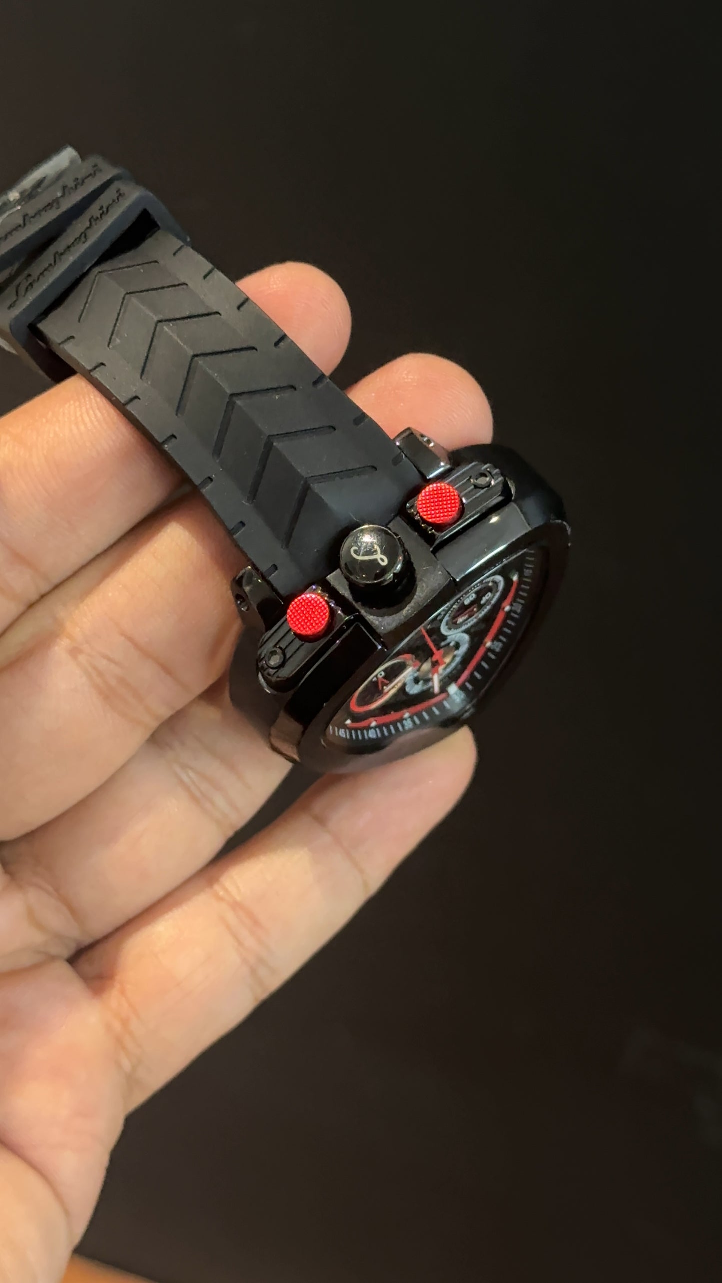 Lamborghini | Black Bezel | Chrono | Black Strap | Black Red Dial