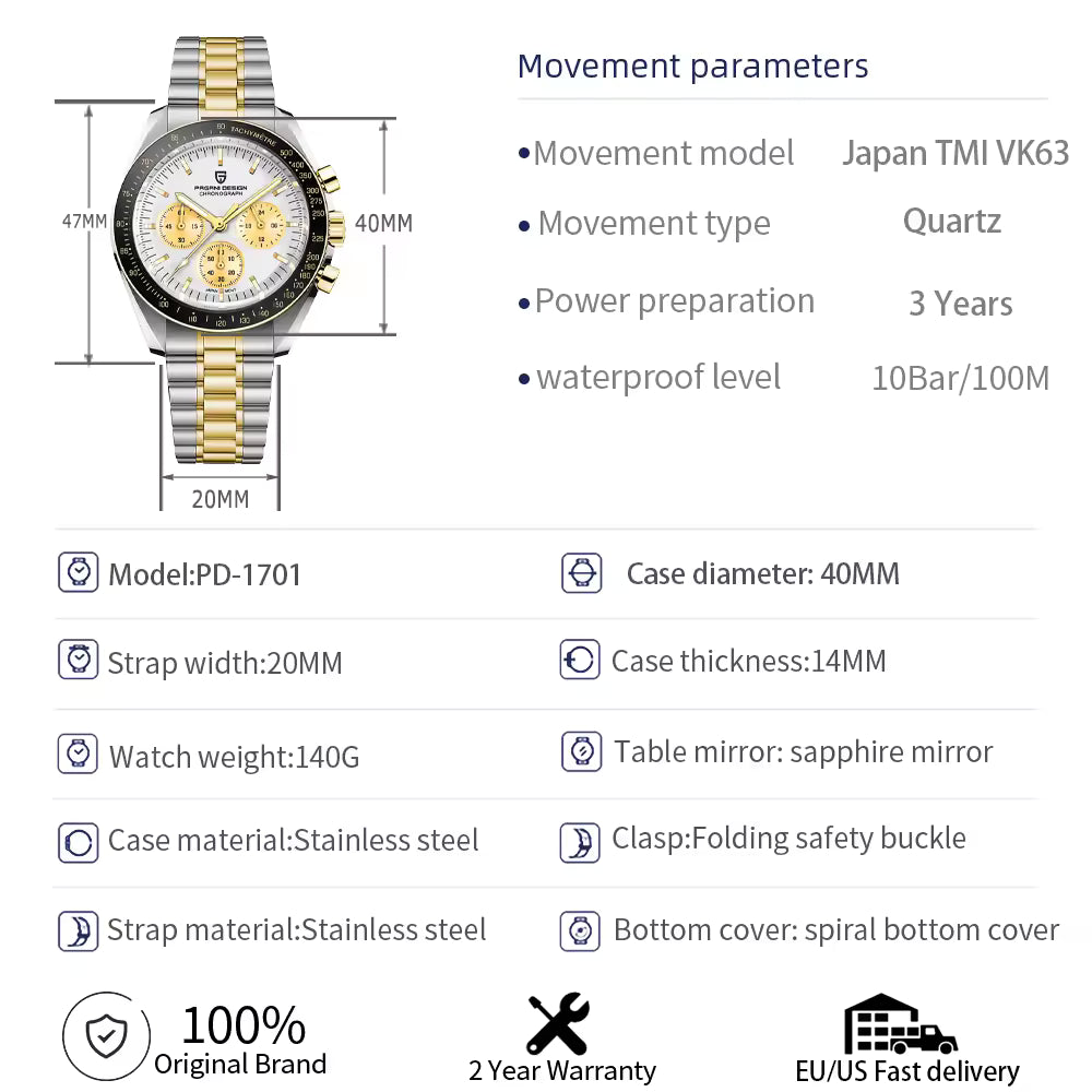 Pagani Design PD-1701 | Speedmaster | GOLD TT | WHITE DIAL