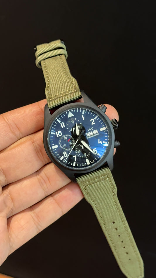 IWC | Olive Green Fabric Strap | Black Case | Chrono | Black Dial