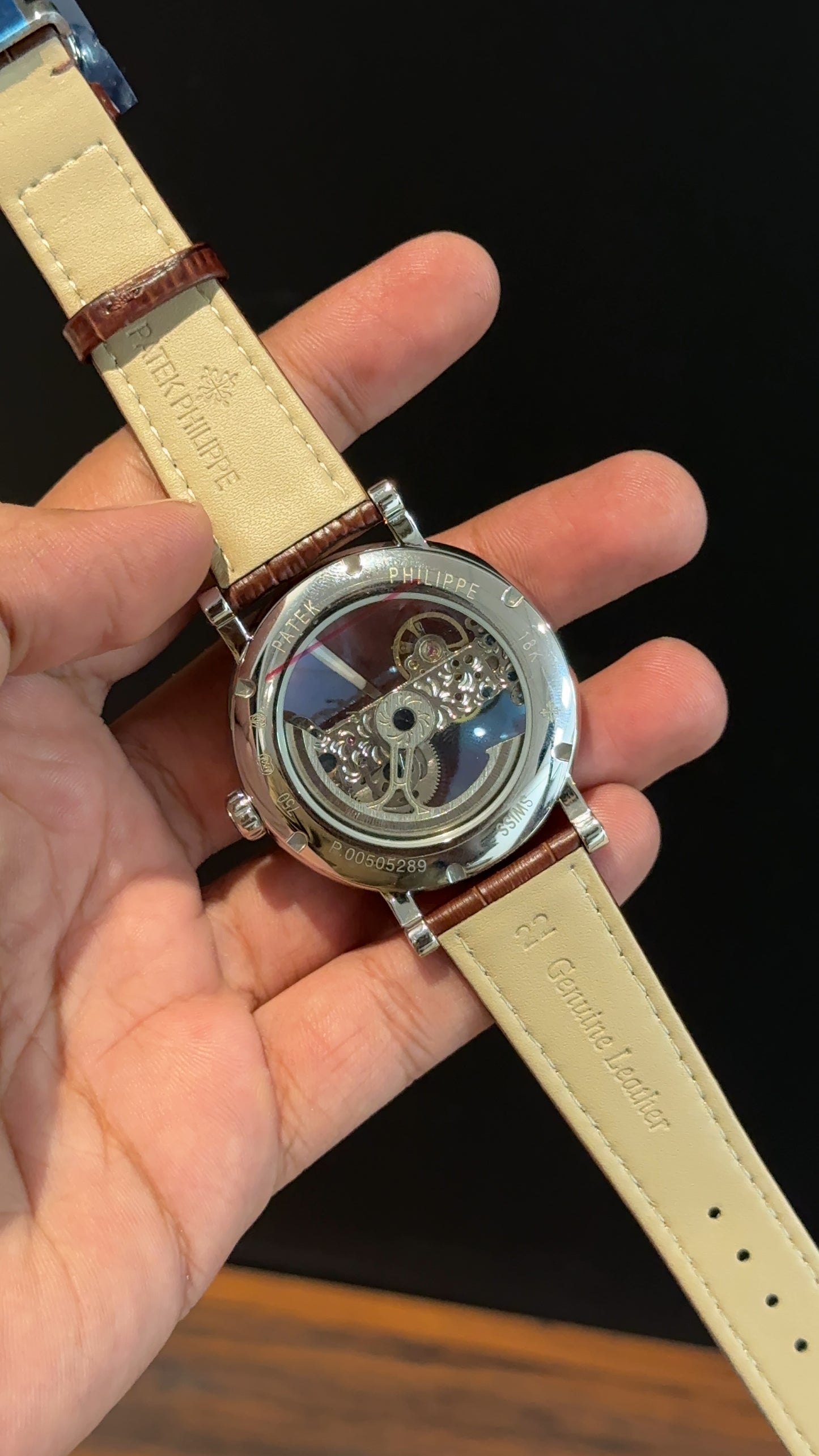 Pp Auto | Skeleton | Transparent Gold Machine | Brown leather strap