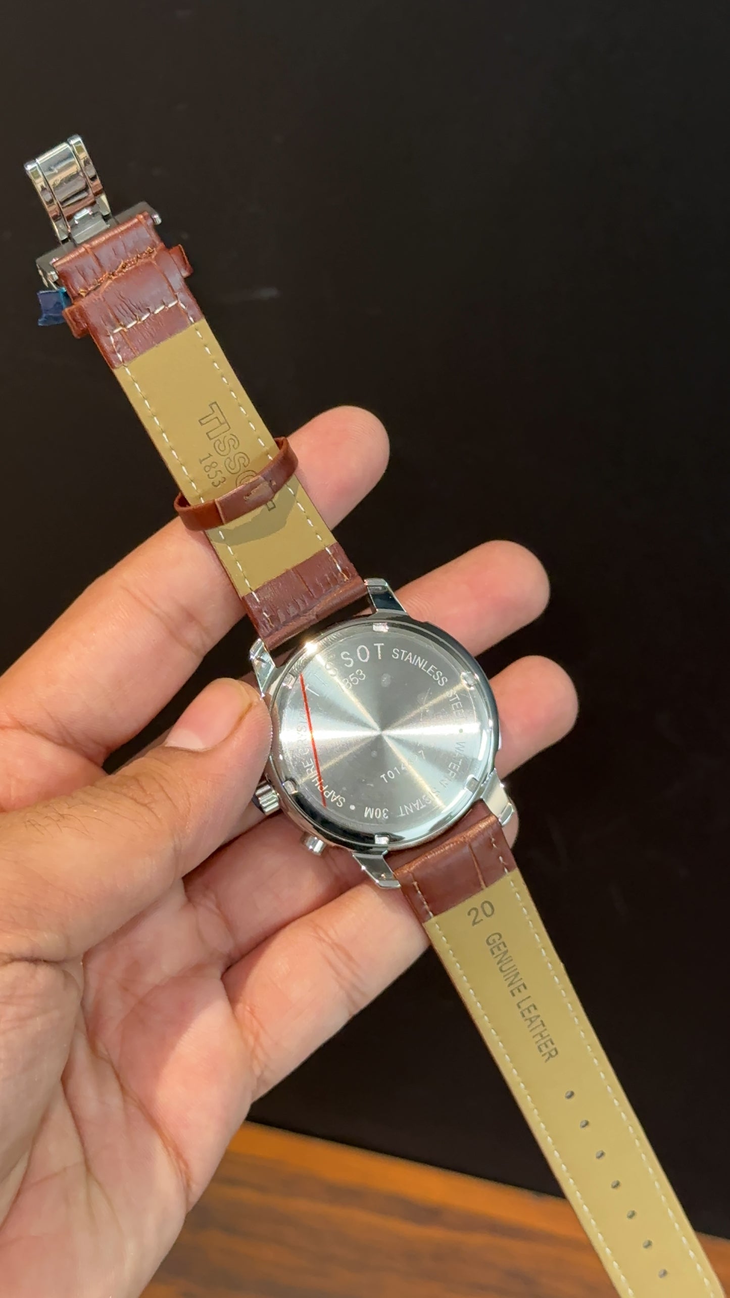 Tissot | Silver Bezel | Chrono | Brown Leather Strap | White Dial