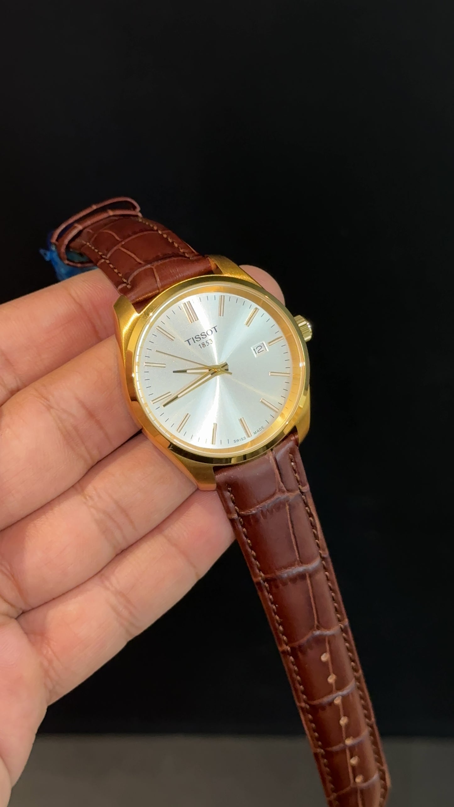 Tissot Gold | Brown Leather Strap | White Gold Plain Dial