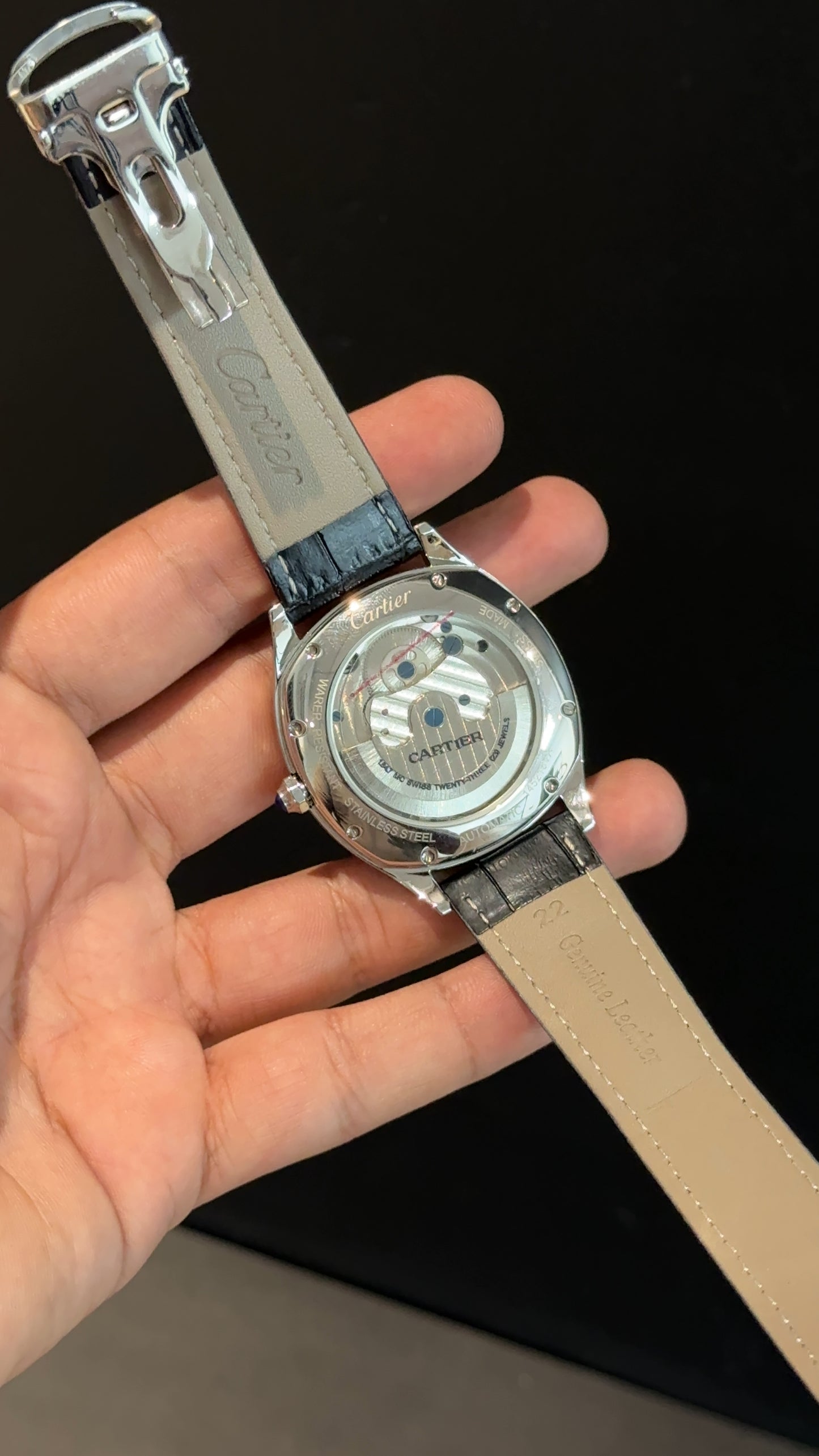 Cartier | Silver Square Bezel | Pendulum | Black Strap | Greenish Index Dial