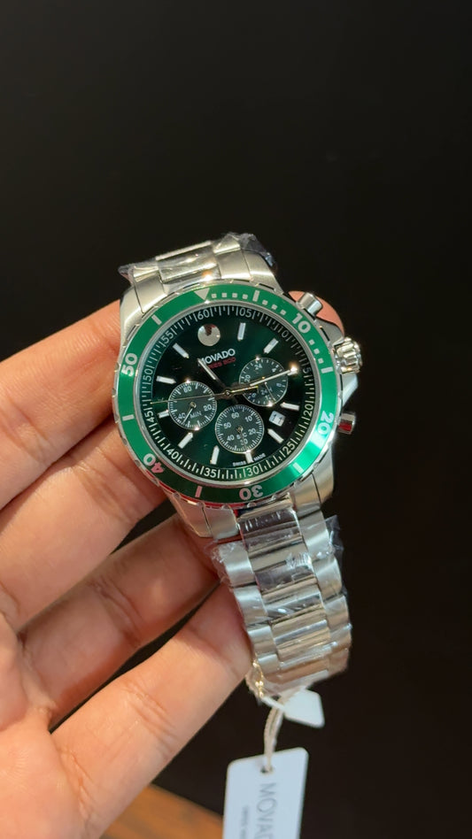 Movado | Silver Chain | Green Bezel | Chrono | Green Dial