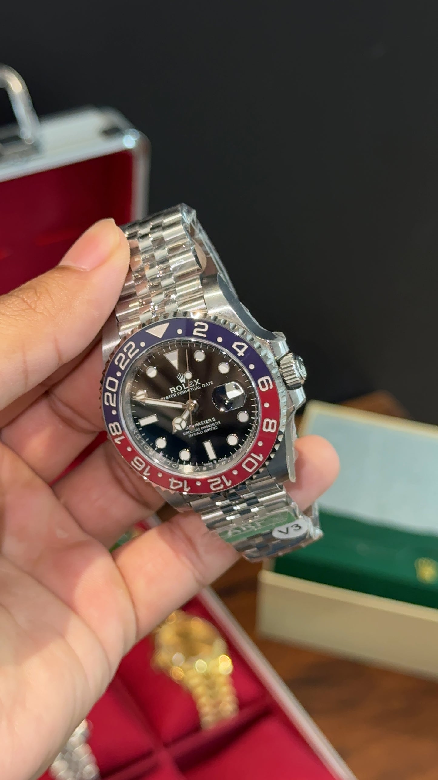 Premium GMT Pepsi | Silver Chain | Black Dial