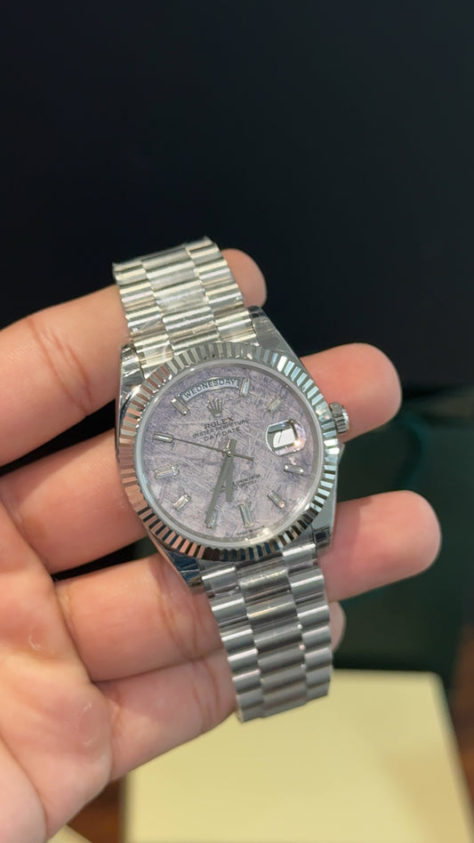 Premium Daydate | 40mm | Silver Chain | White Marble Dial