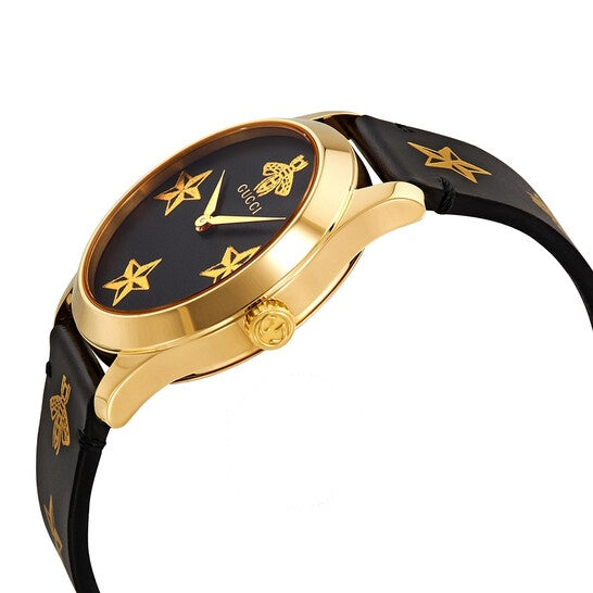 Gucci Women’s Swiss Made Quartz Black Leather Strap Black Dial 38mm Watch YA1264055
