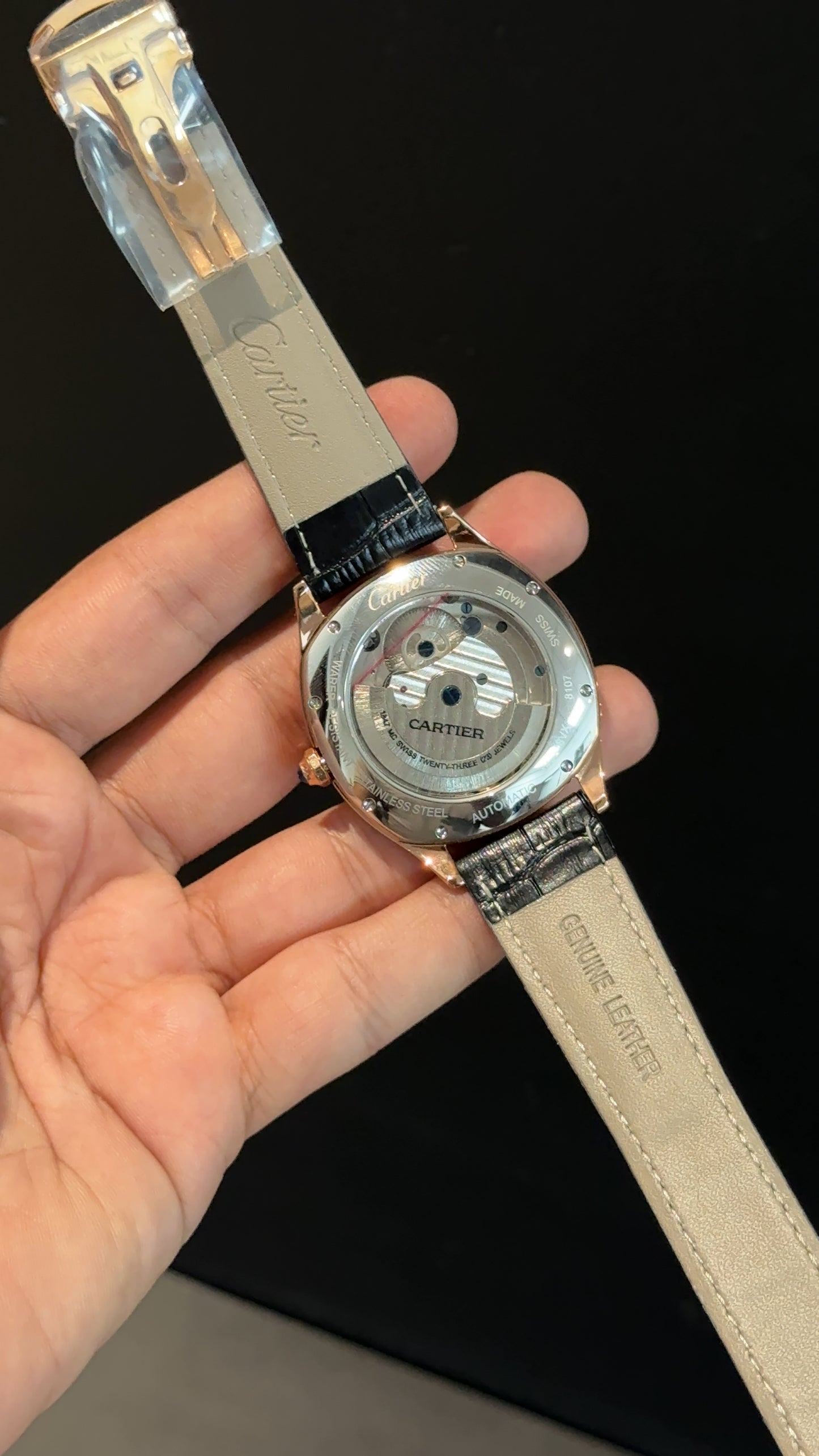 Cartier | Rose Square Bezel | Pendulum | Moonphase | Black Strap | Shady Green Dial
