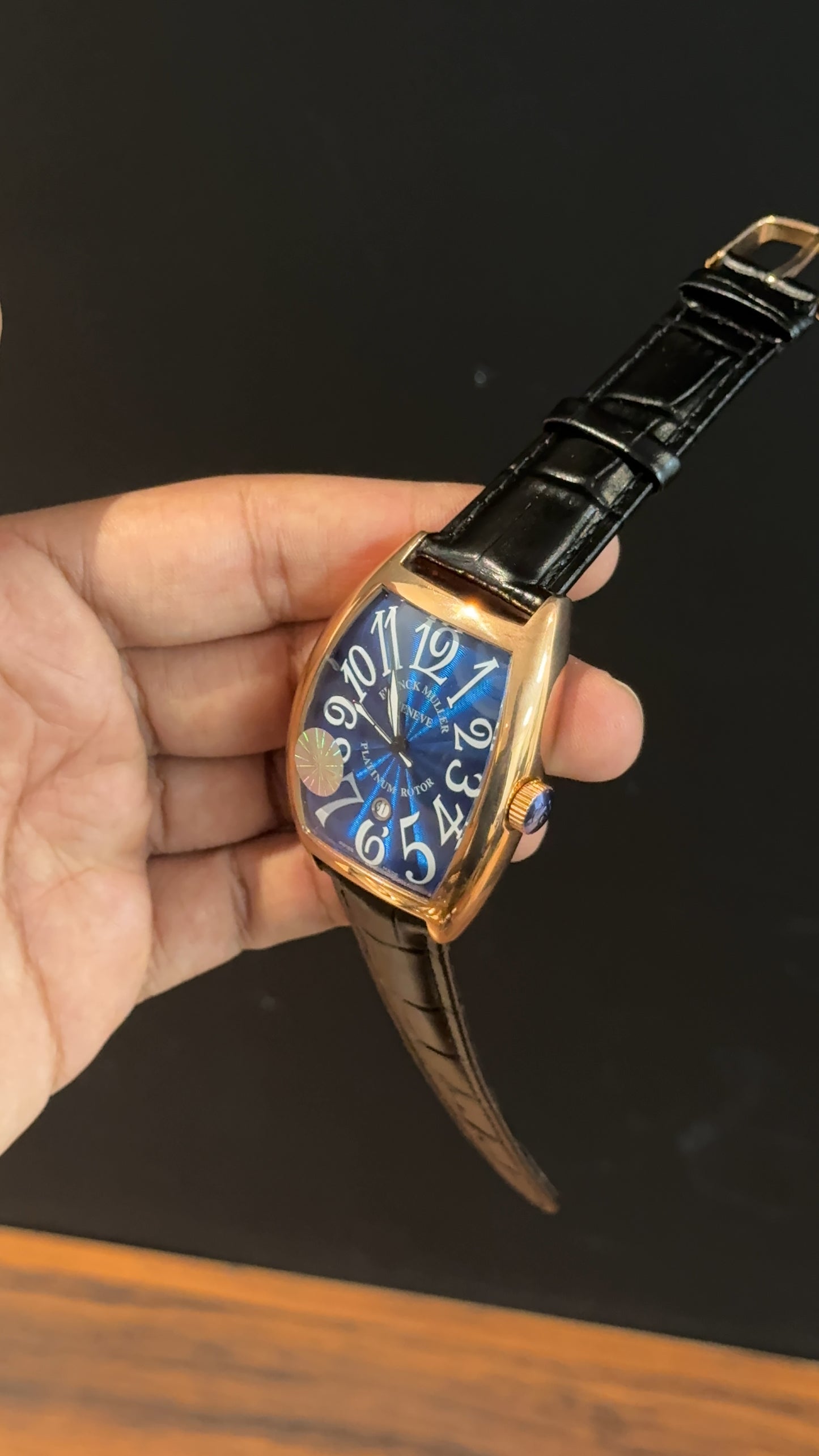 Franck muller Rose | Black Leather Strap | Blue Dial