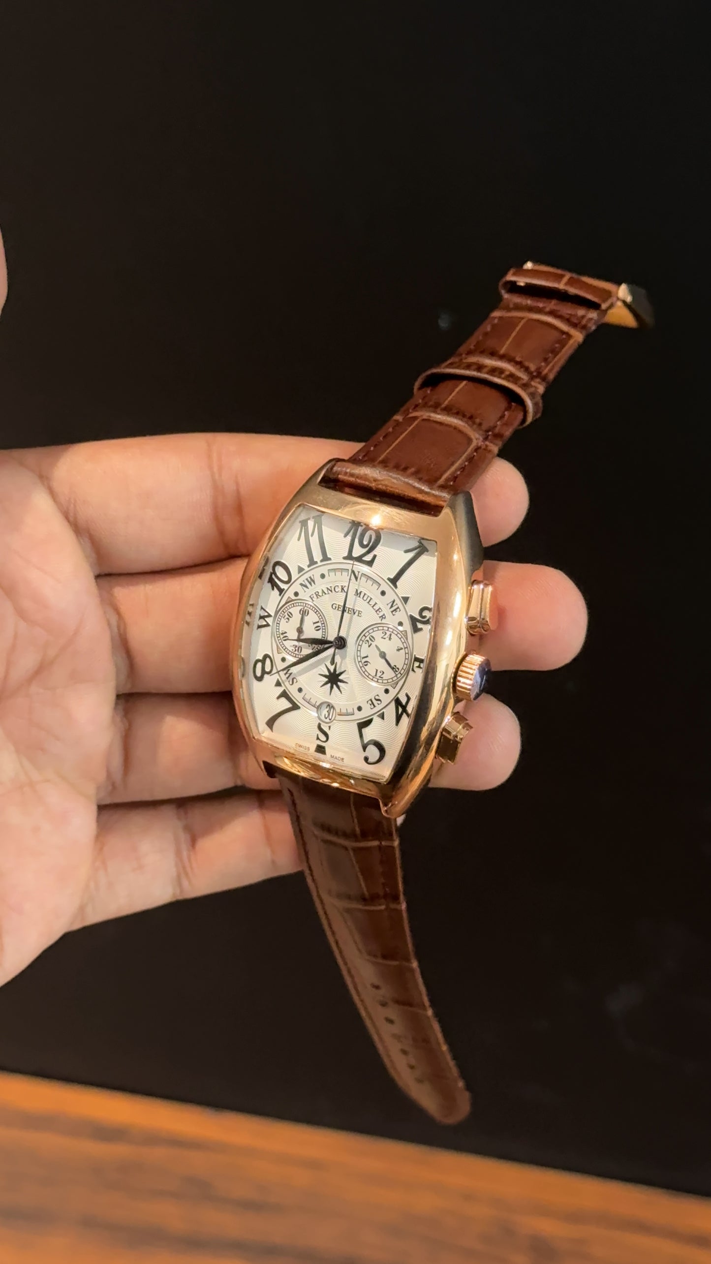 Franck muller Rose | Brown Leather Strap | Black Chrono | White Dial