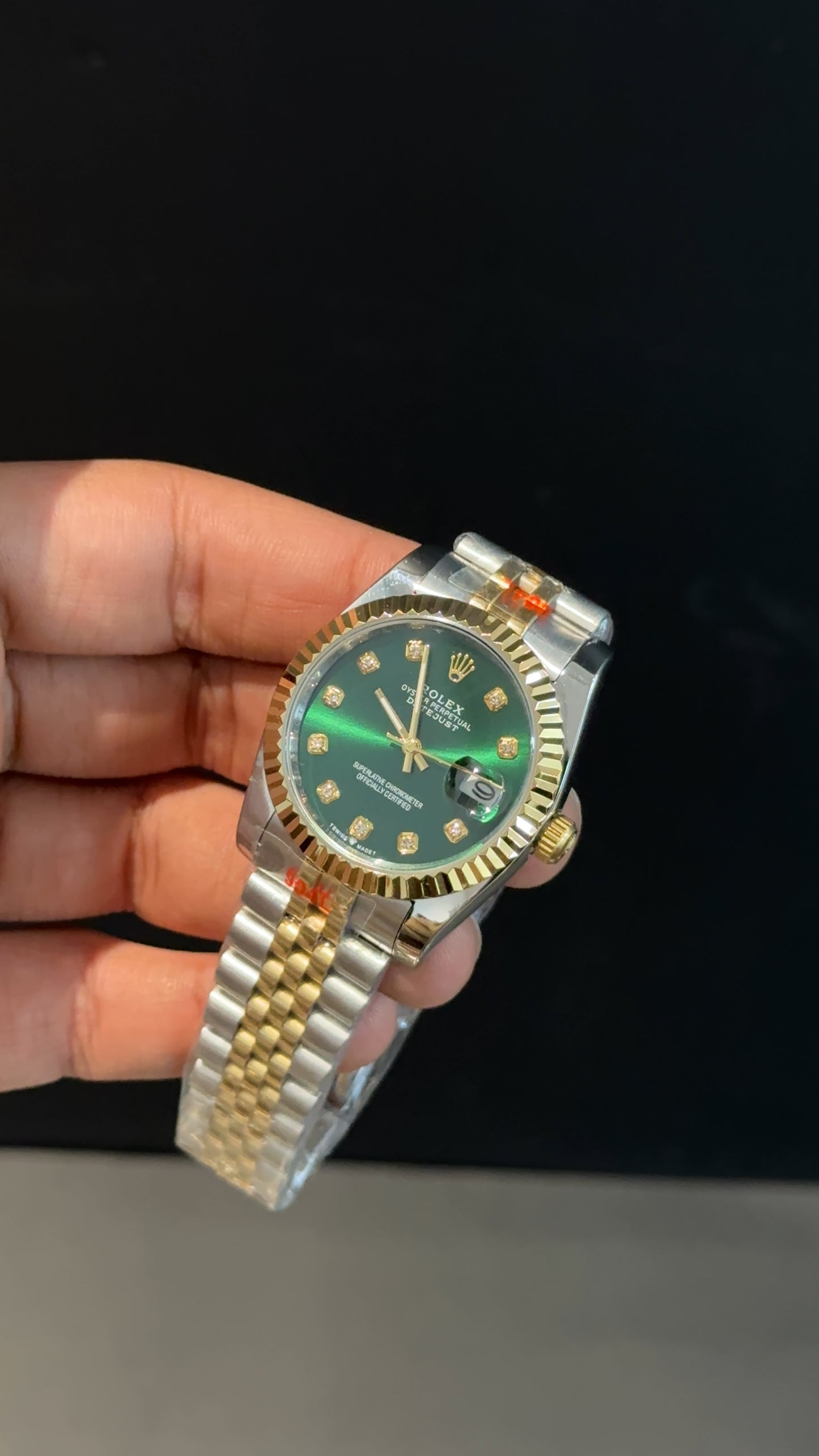 DateJust | 36mm | Gold Two Tone | Green Diamond Dial