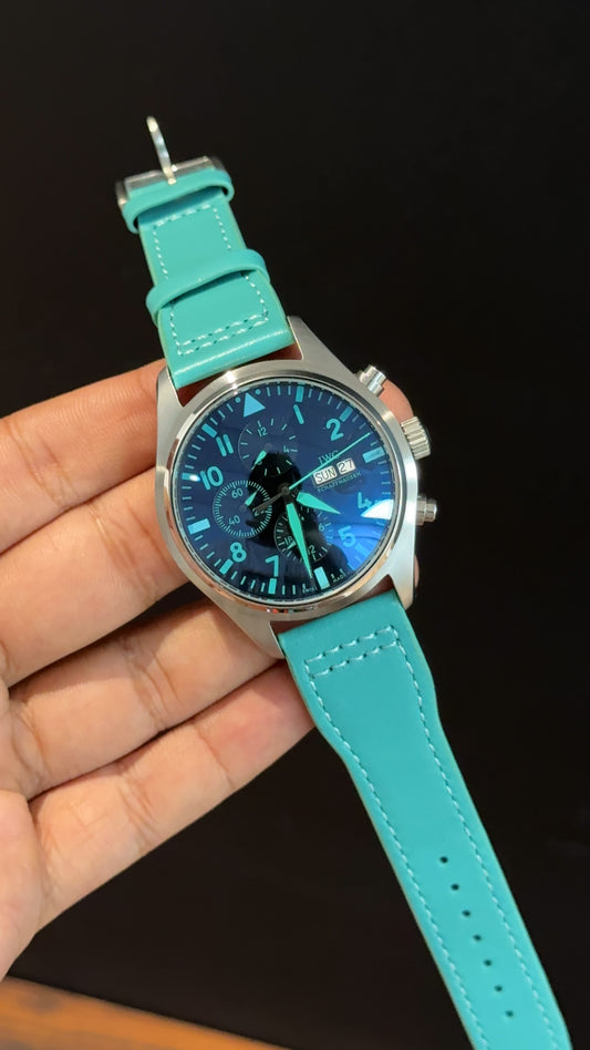 IWC | Tiffany Leather Strap | Silver Case | Chrono | Tiffany Digits Needle | Black Dial