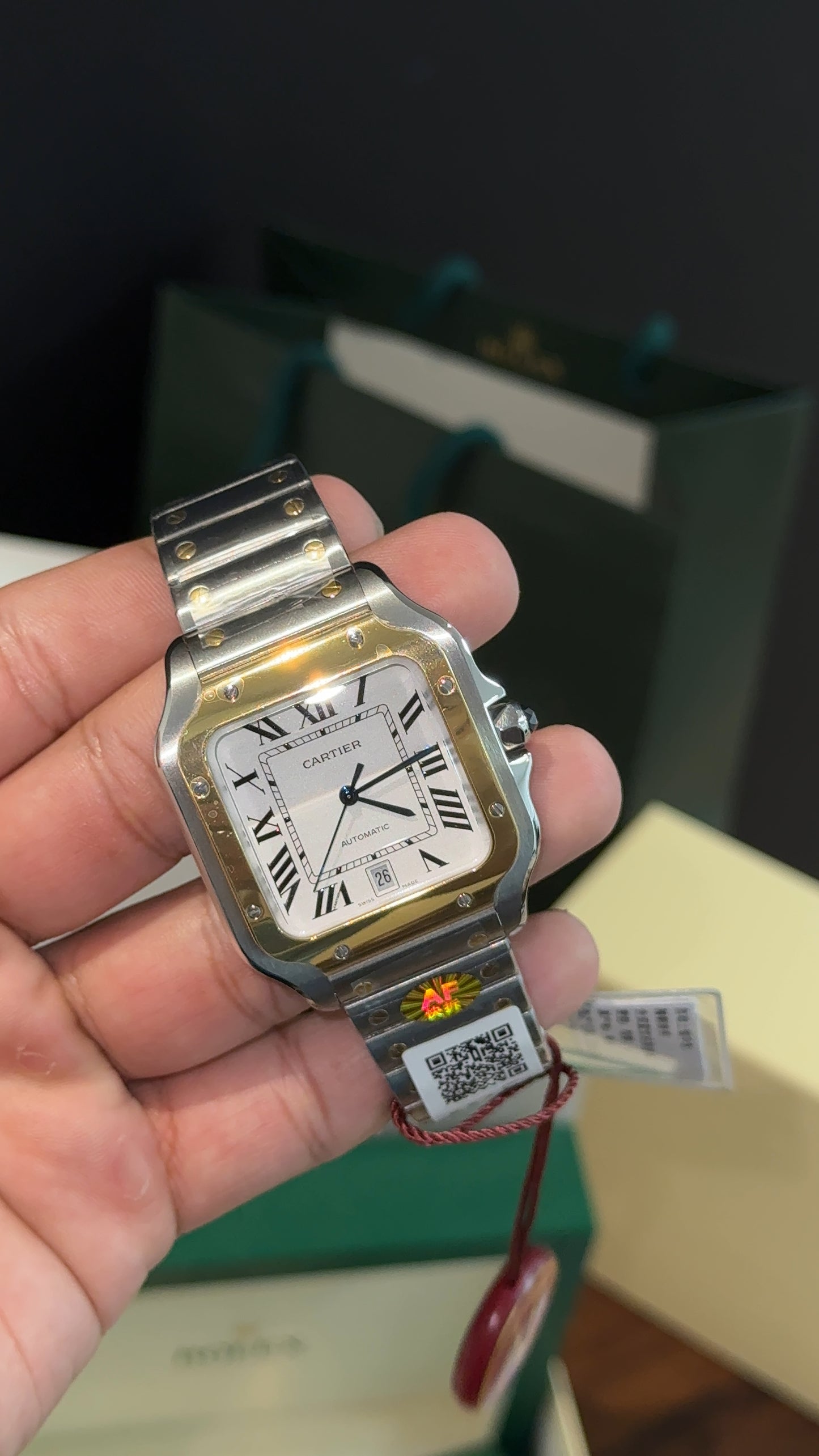 Premium Santos | Gold Two Tone Chain | Black Index Dial