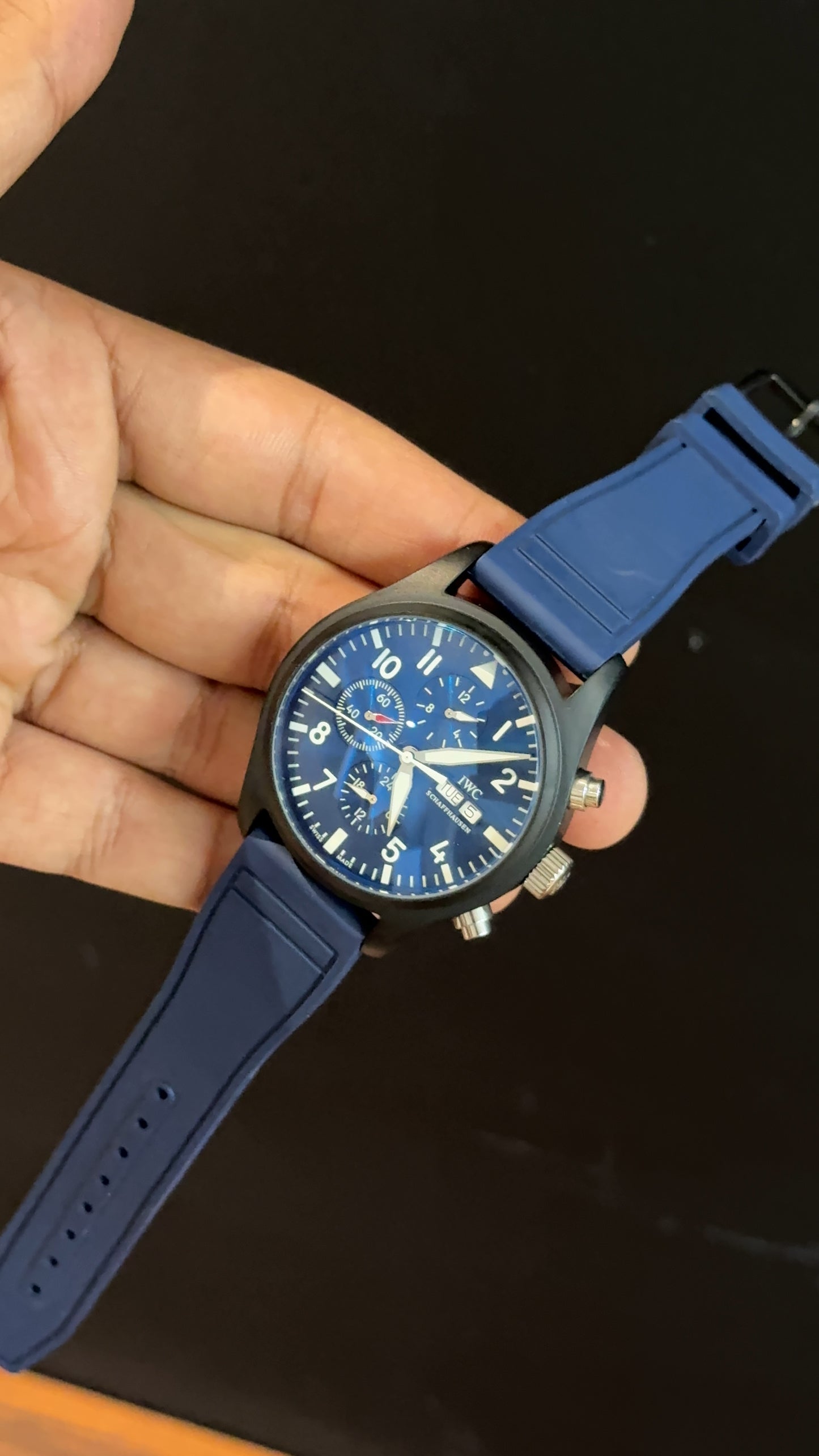 IWC | Blue Rubber Strap | Black Case | Chrono | Blue Dial