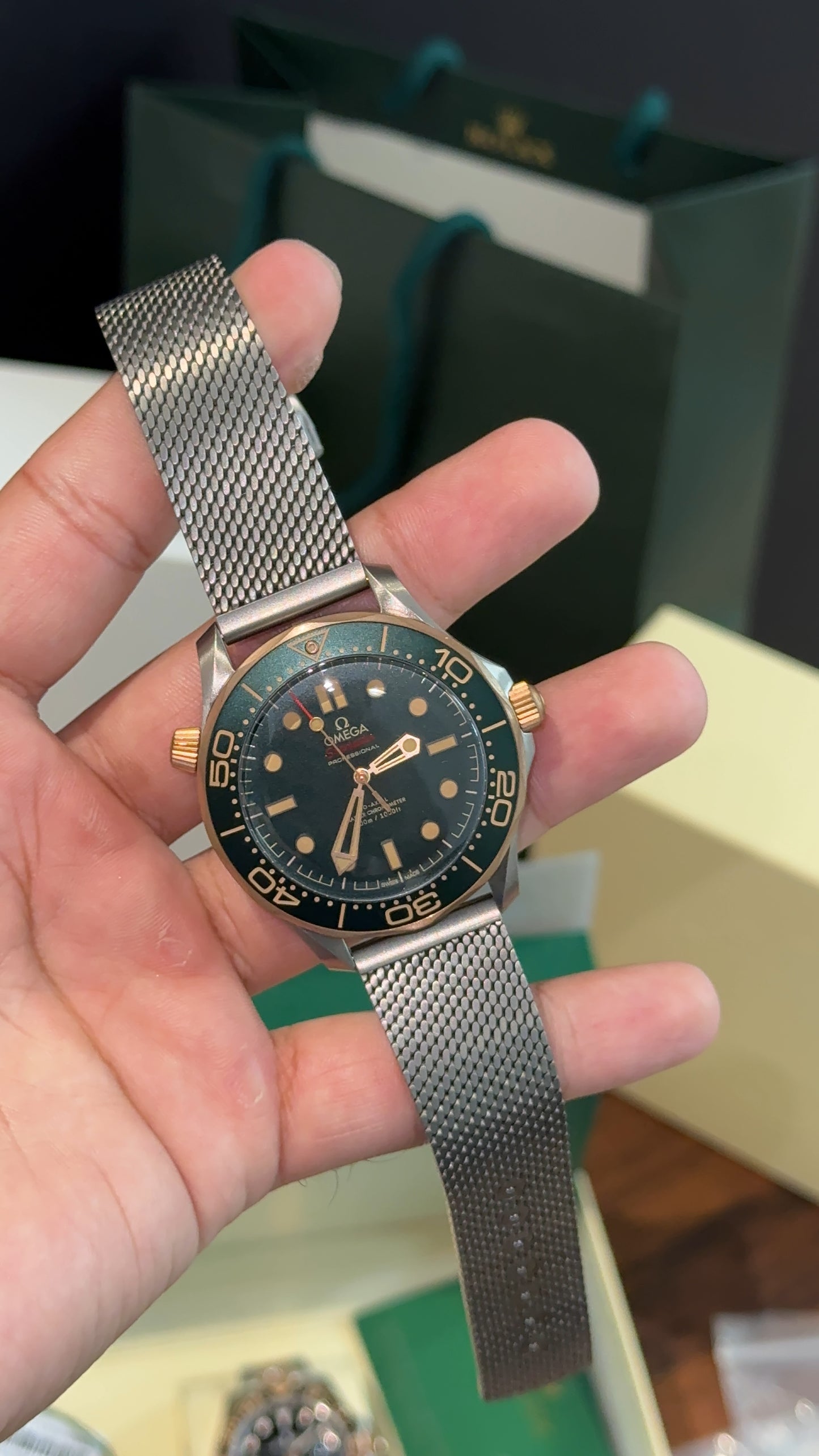 Premium Omega | James Bond | Silver Chain | Green Dial